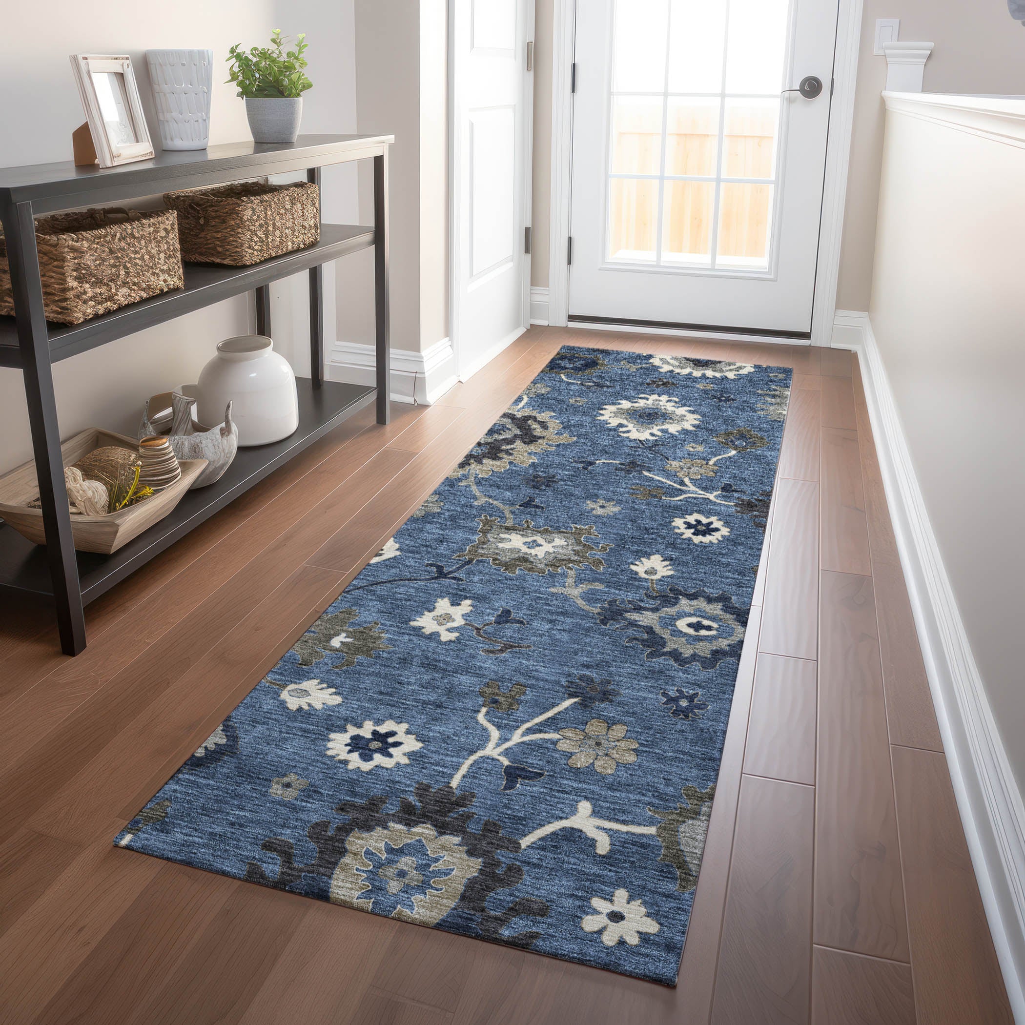 Tallinn Machine Washable Traditional Blue Rug 2'3" x 7'6" #shape_Runner
