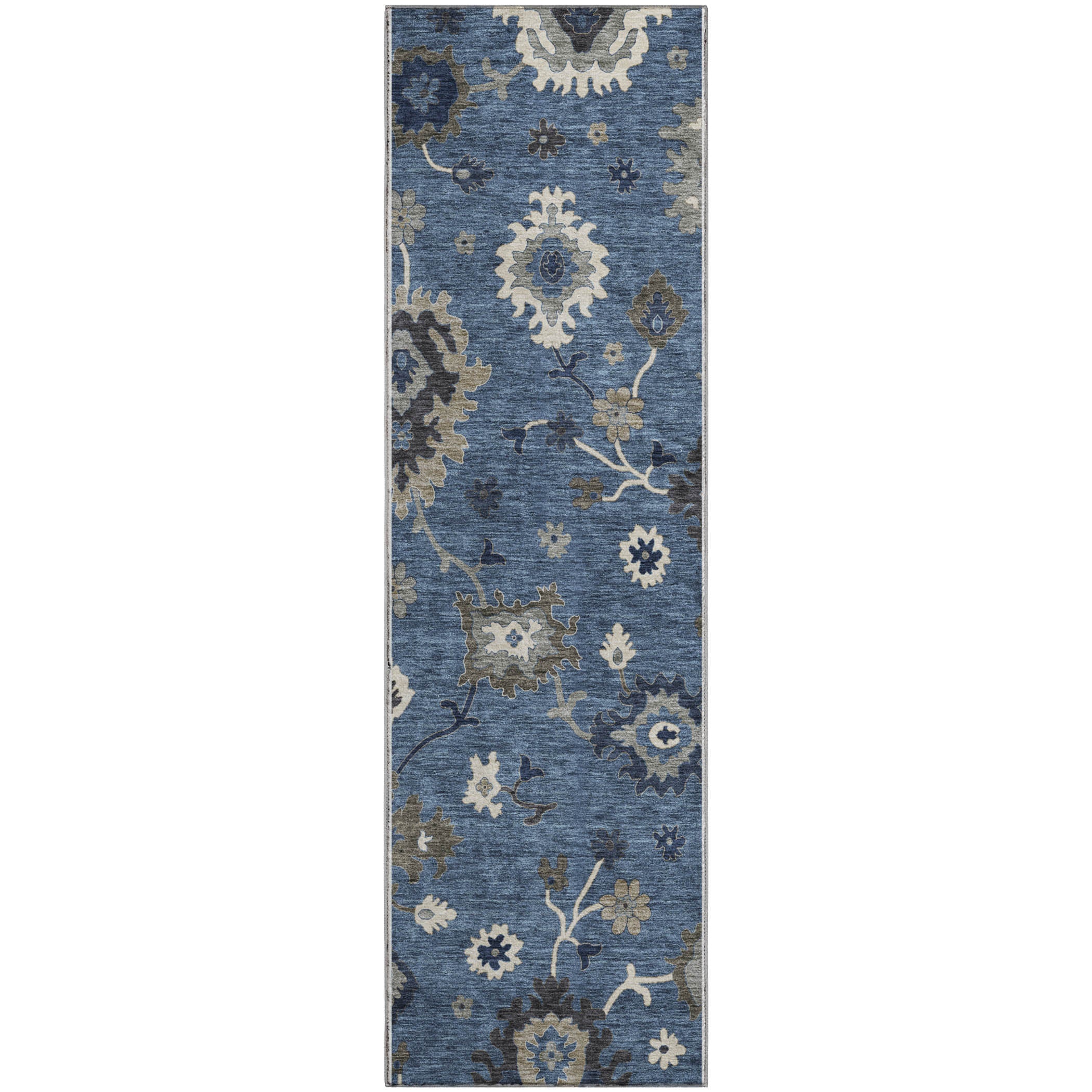 Tallinn Machine Washable Traditional Blue Rug 2'3" x 7'6" #shape_Runner