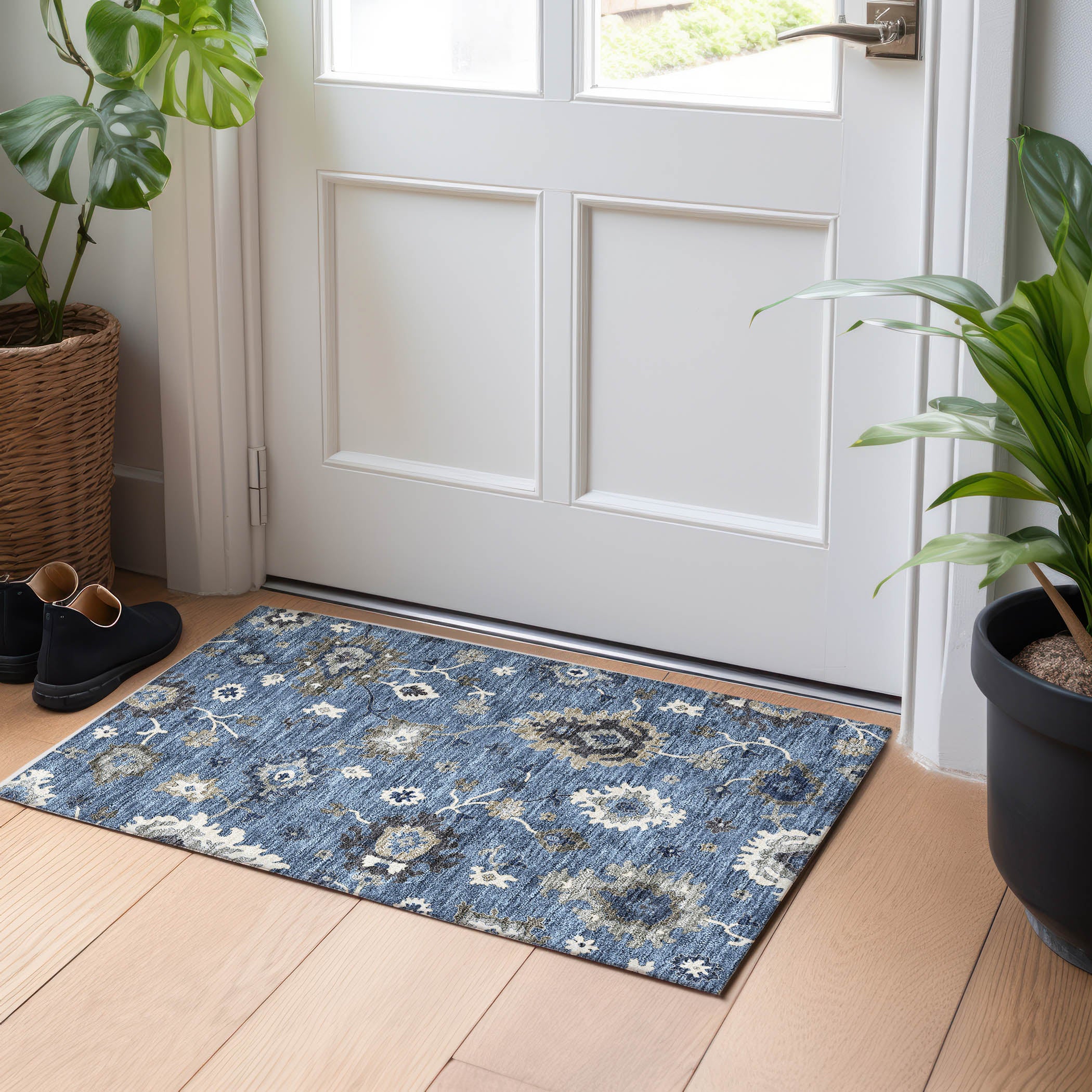 Tallinn Machine Washable Traditional Blue Rug 1'8" x 2'6" #shape_Rectangle