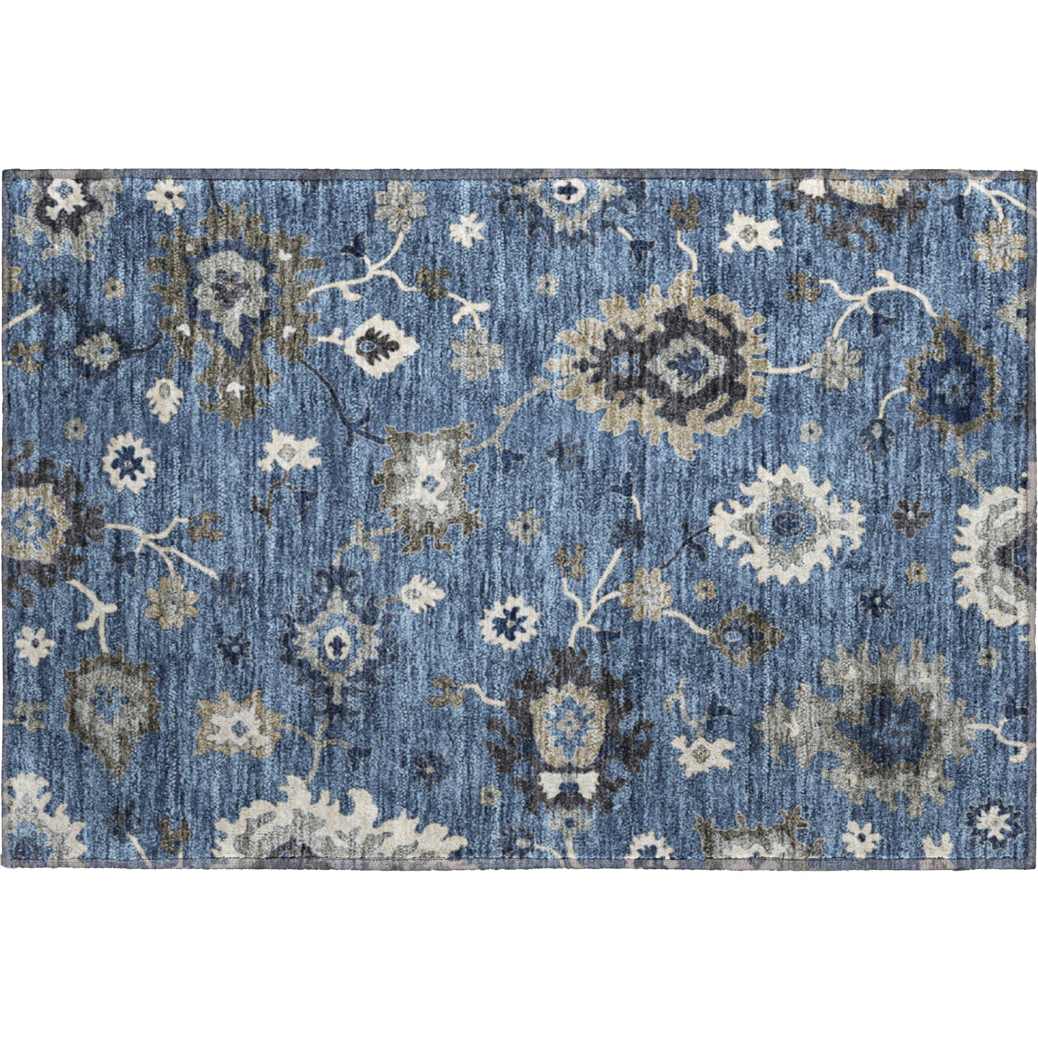 Tallinn Machine Washable Traditional Blue Rug 1'8" x 2'6" #shape_Rectangle