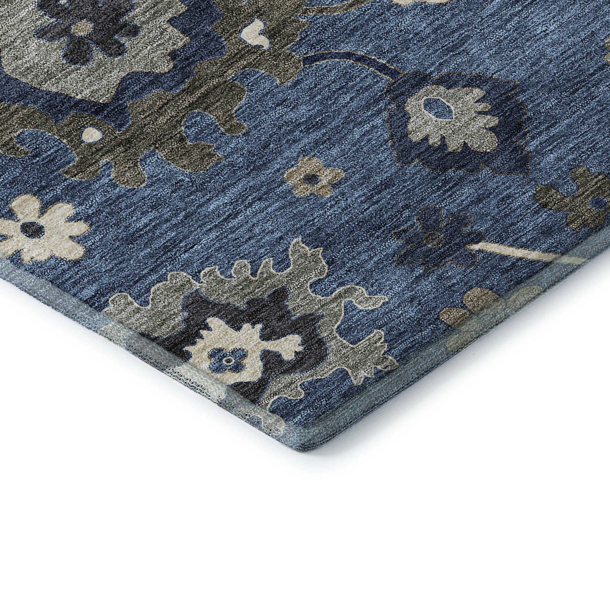 Tallinn Machine Washable Traditional Blue Rug 1'8" x 2'6" #shape_Rectangle
