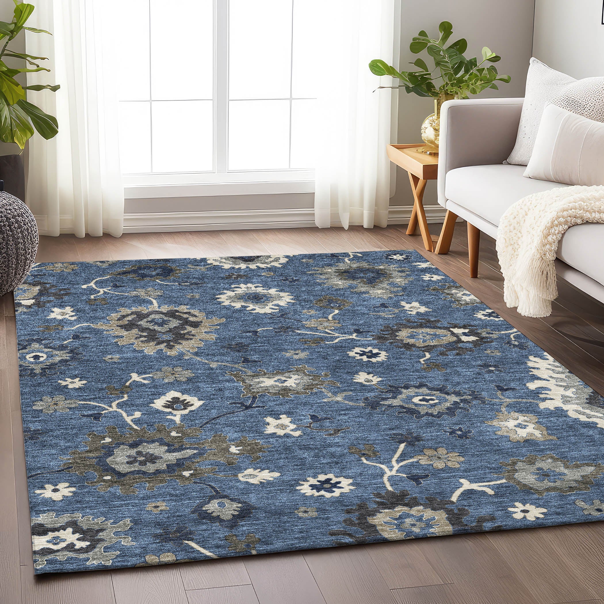 Tallinn Machine Washable Traditional Blue Rug 2'6" x 3'10" #shape_Rectangle