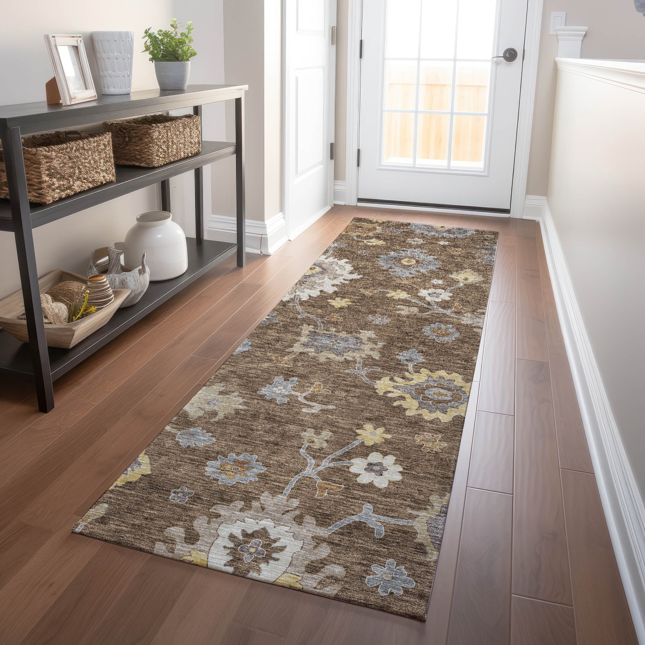 Tallinn Machine Washable Traditional Chocolate Brown Rug 2'3" x 7'6" #shape_Runner
