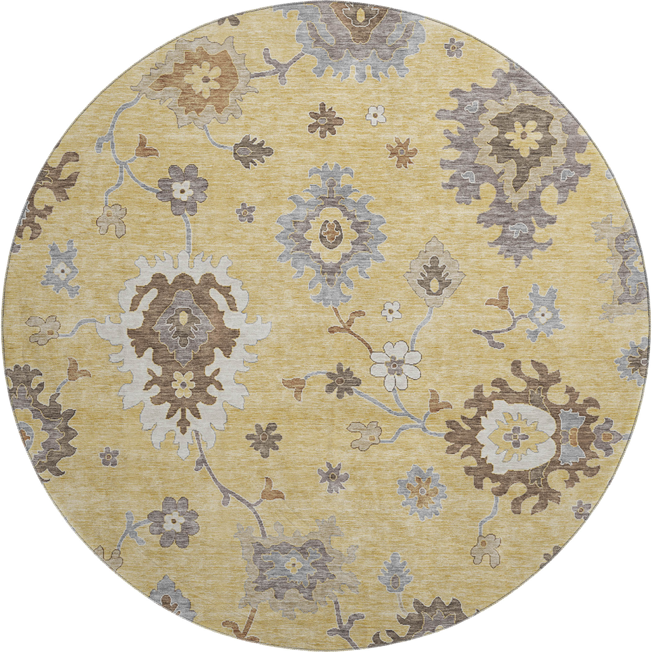 Tallinn Machine Washable Traditional Gold Rug 8' x 8' #shape_Round