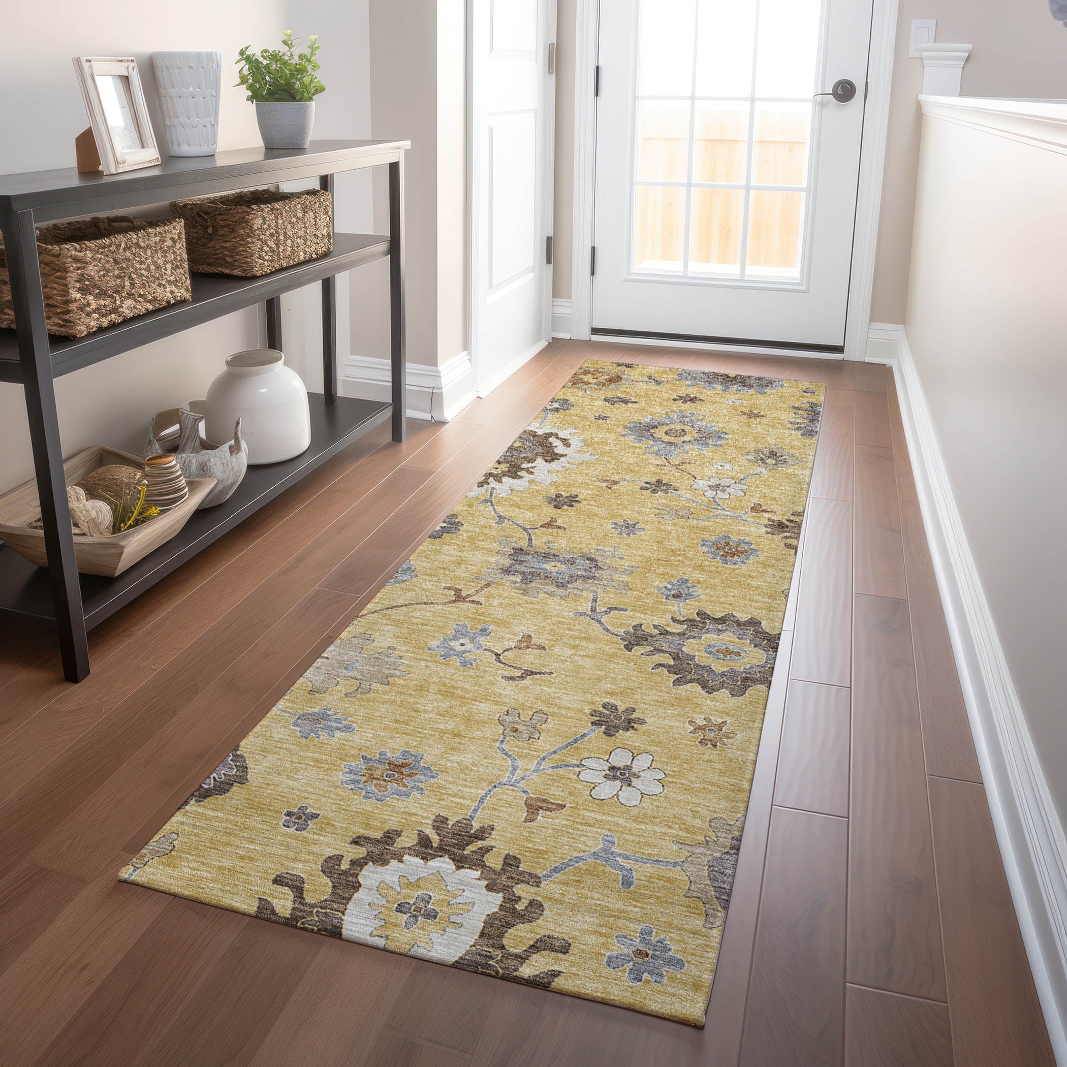 Tallinn Machine Washable Traditional Gold Rug 2'3" x 7'6" #shape_Runner