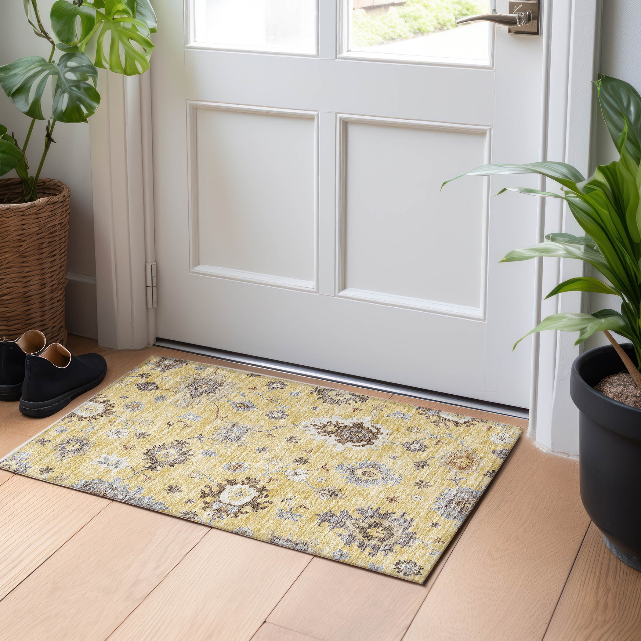 Tallinn Machine Washable Traditional Gold Rug 1'8" x 2'6" #shape_Rectangle