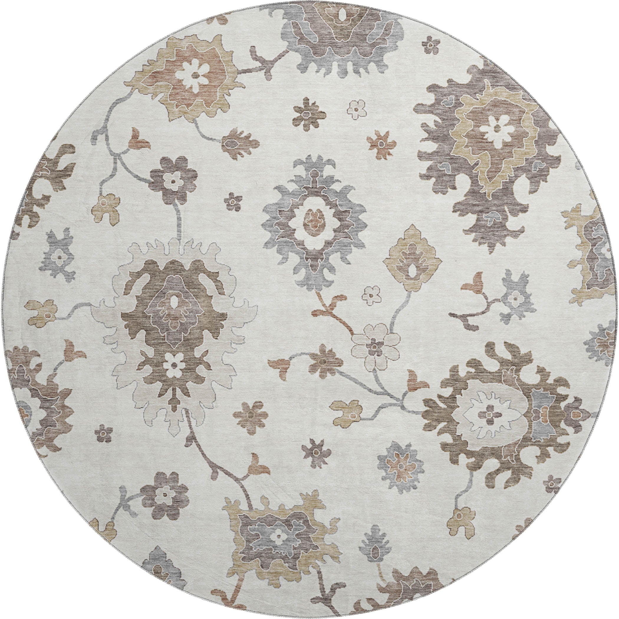 Tallinn Machine Washable Traditional Ivory Rug 8' x 8' #shape_Round
