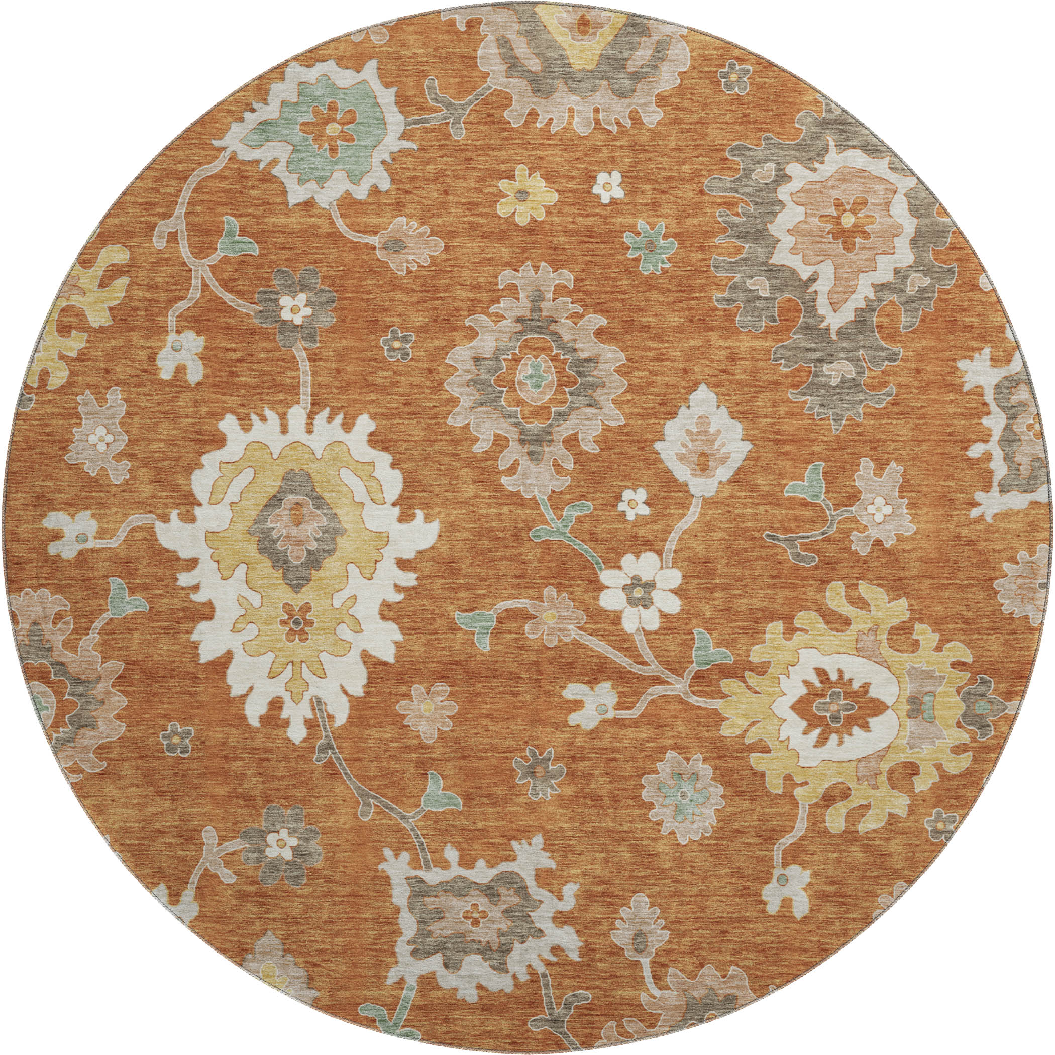 Tallinn Machine Washable Traditional Paprika Orange Rug 8' x 8' #shape_Round