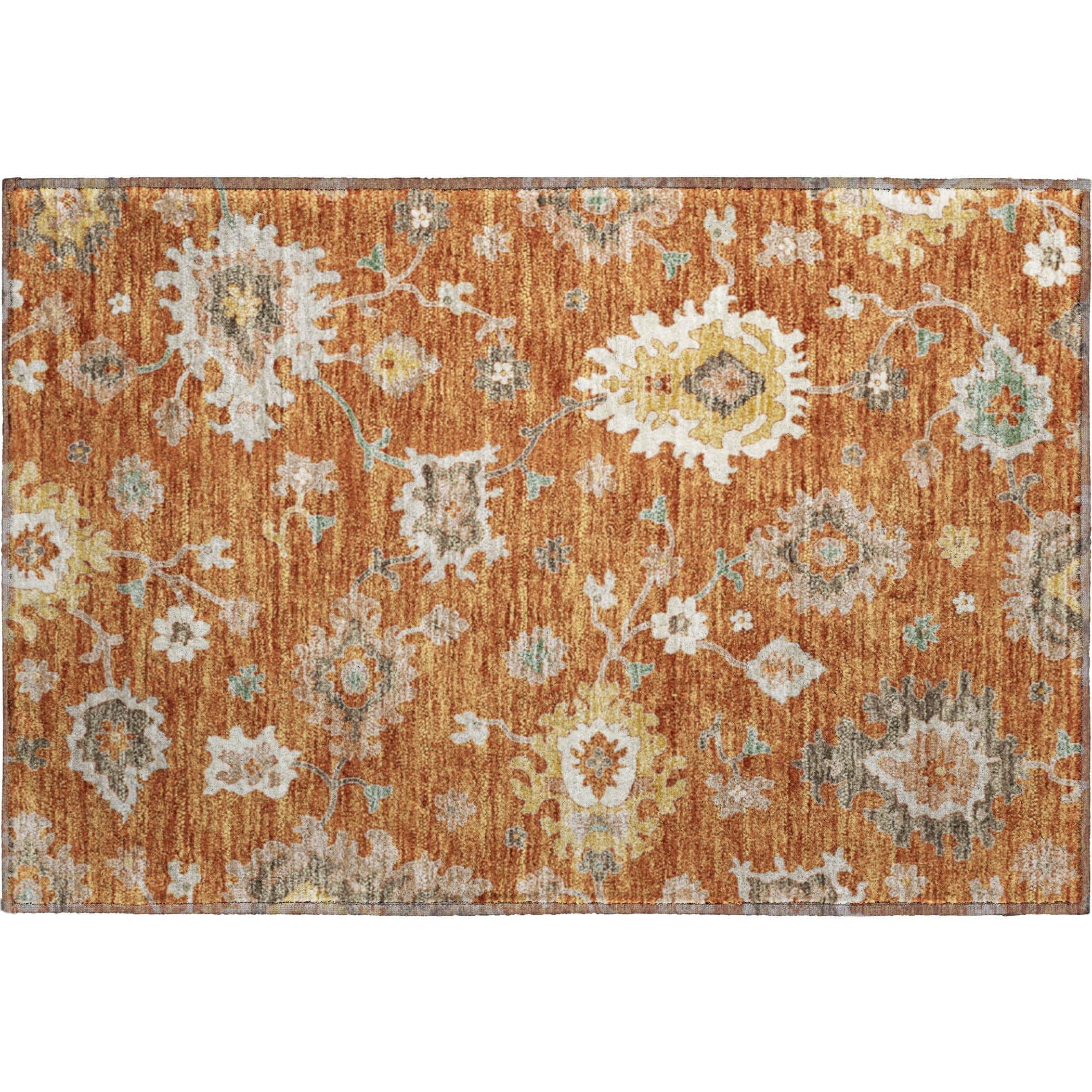 Tallinn Machine Washable Traditional Paprika Orange Rug 1'8" x 2'6" #shape_Rectangle