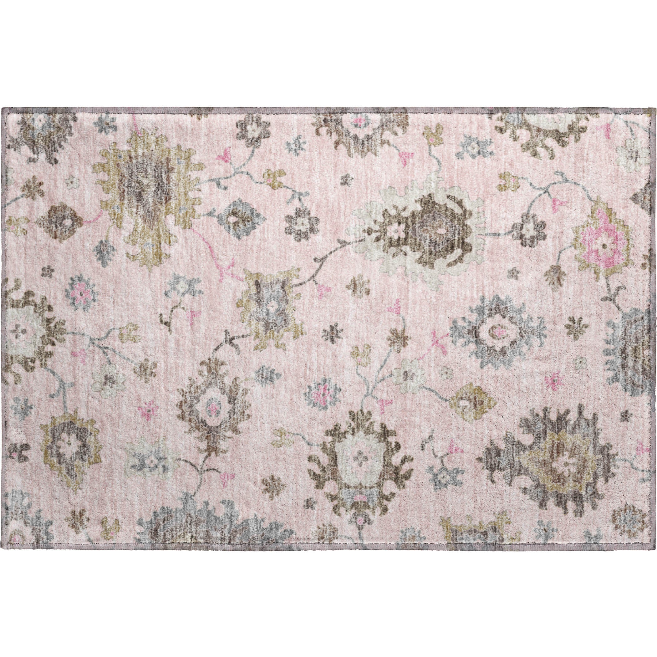 Tallinn Machine Washable Traditional Pink Rug 1'8" x 2'6" #shape_Rectangle