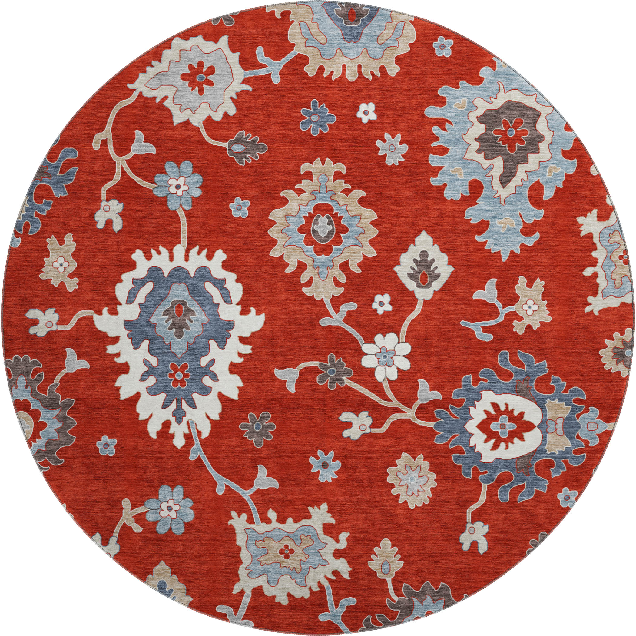 Tallinn Machine Washable Traditional Red Rug 8' x 8' #shape_Round
