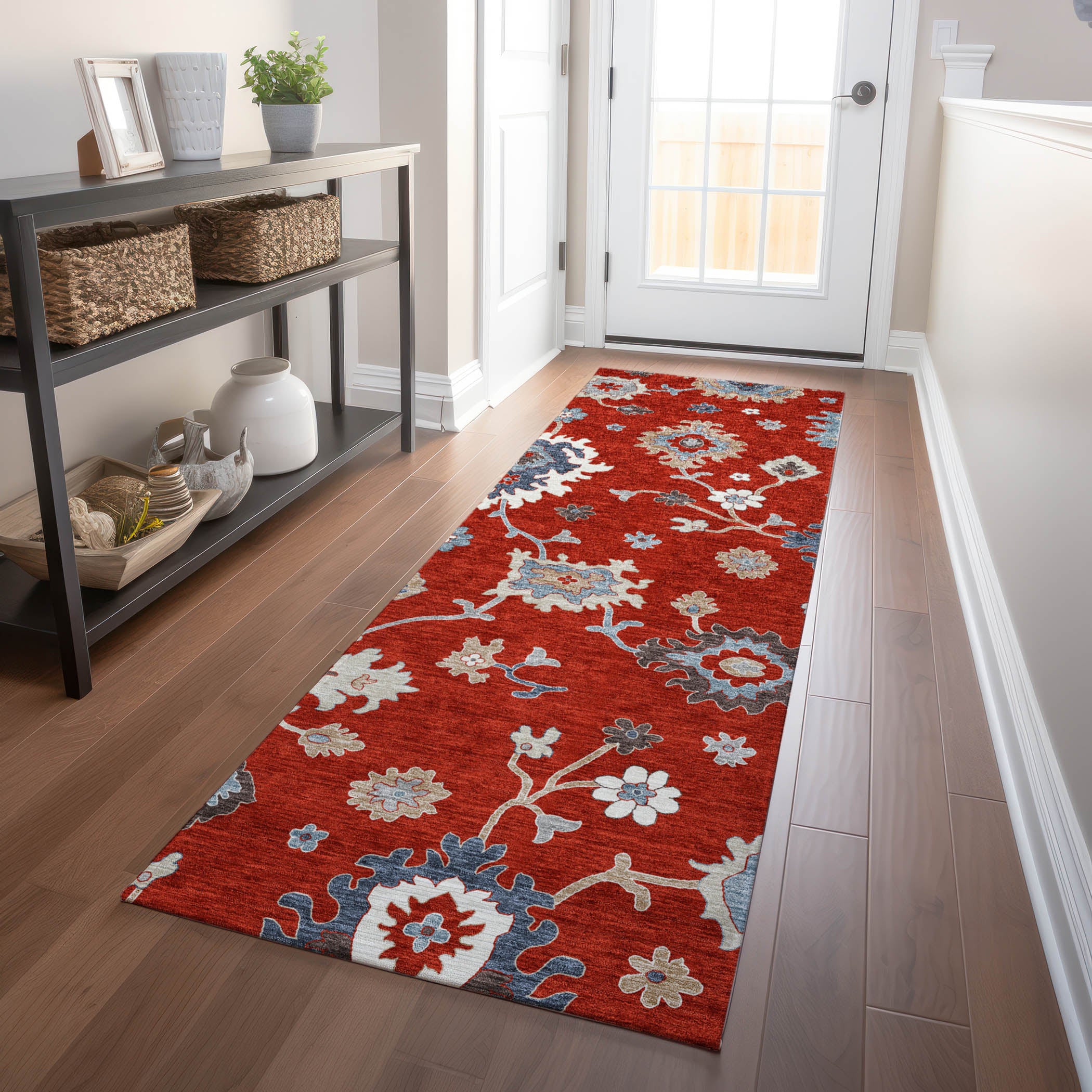 Tallinn Machine Washable Traditional Red Rug 2'3" x 7'6" #shape_Runner