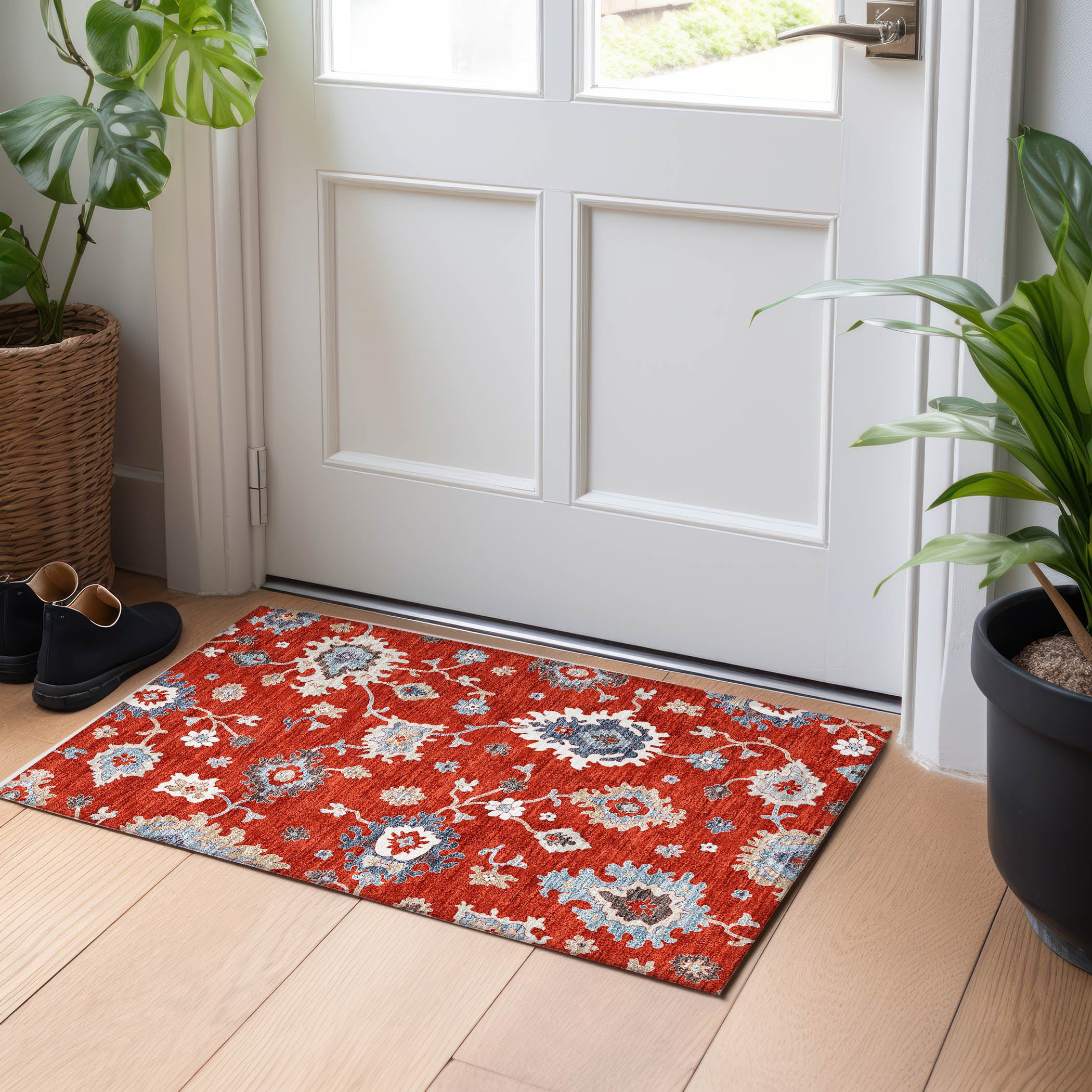 Tallinn Machine Washable Traditional Red Rug 1'8" x 2'6" #shape_Rectangle