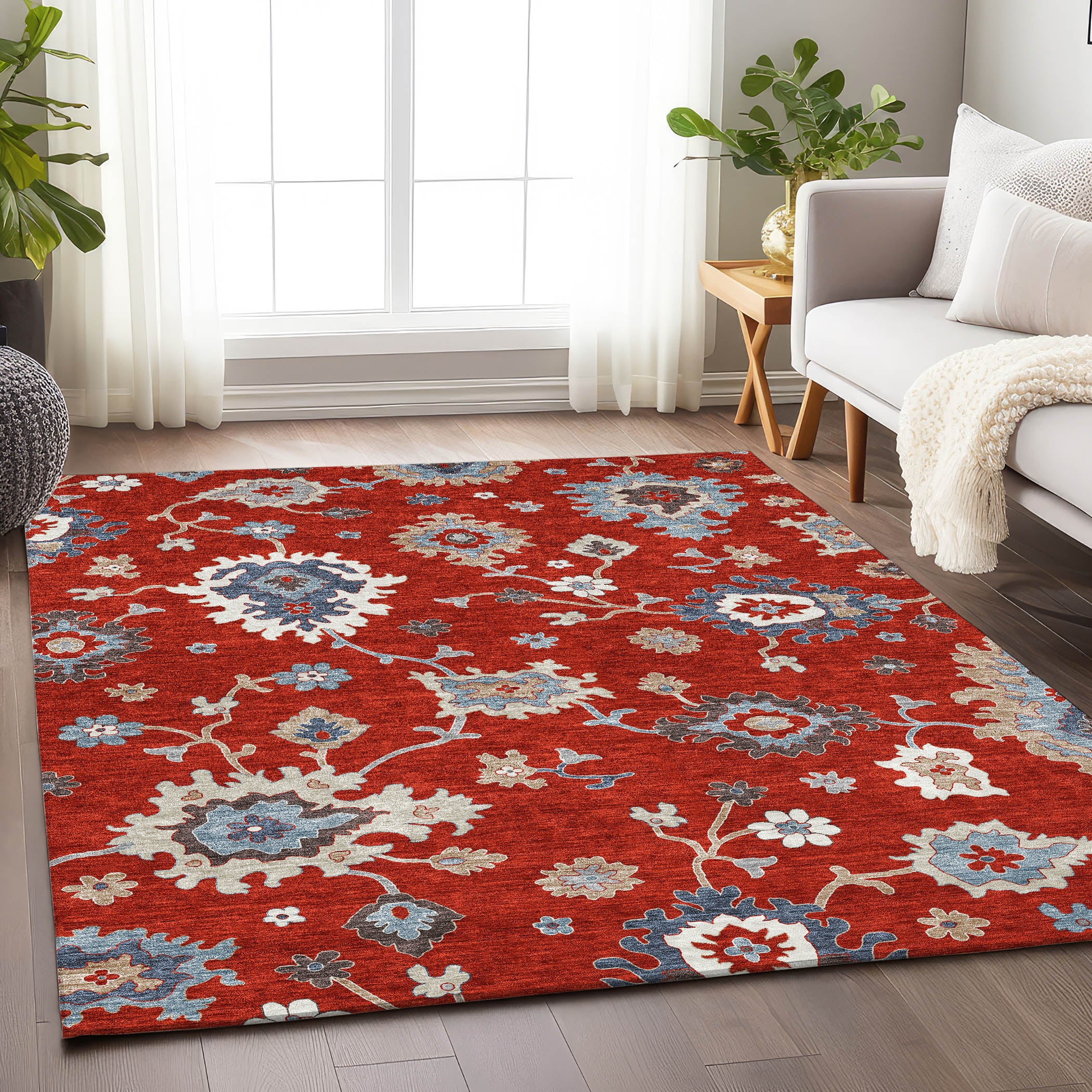 Tallinn Machine Washable Traditional Red Rug 2'6" x 3'10" #shape_Rectangle