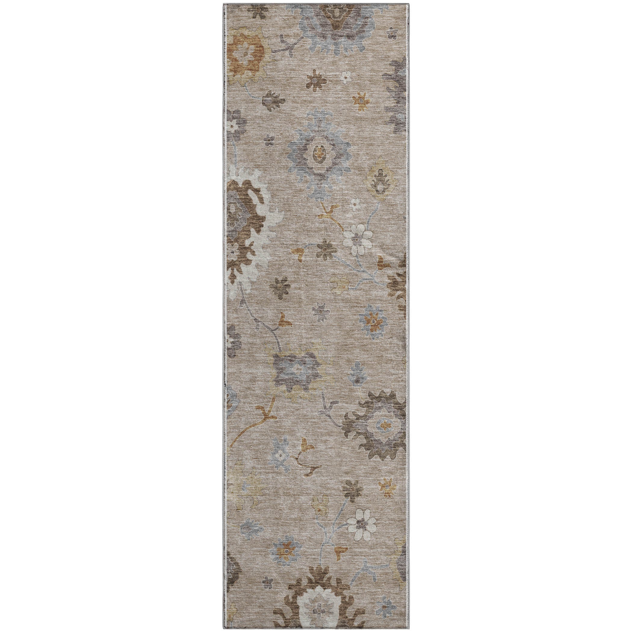 Tallinn Machine Washable Traditional Taupe Brown Rug 2'3" x 7'6" #shape_Runner