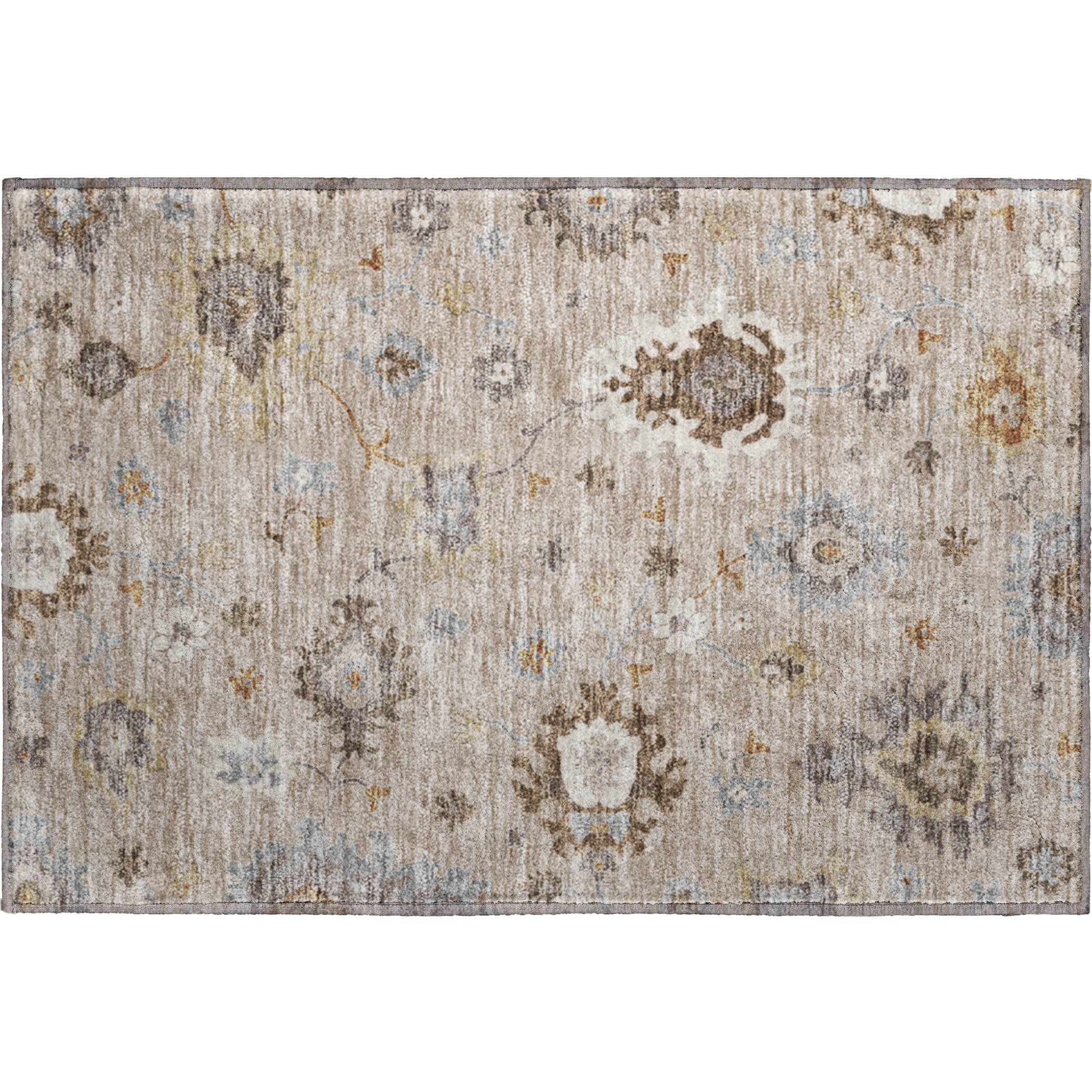 Tallinn Machine Washable Traditional Taupe Brown Rug 1'8" x 2'6" #shape_Rectangle