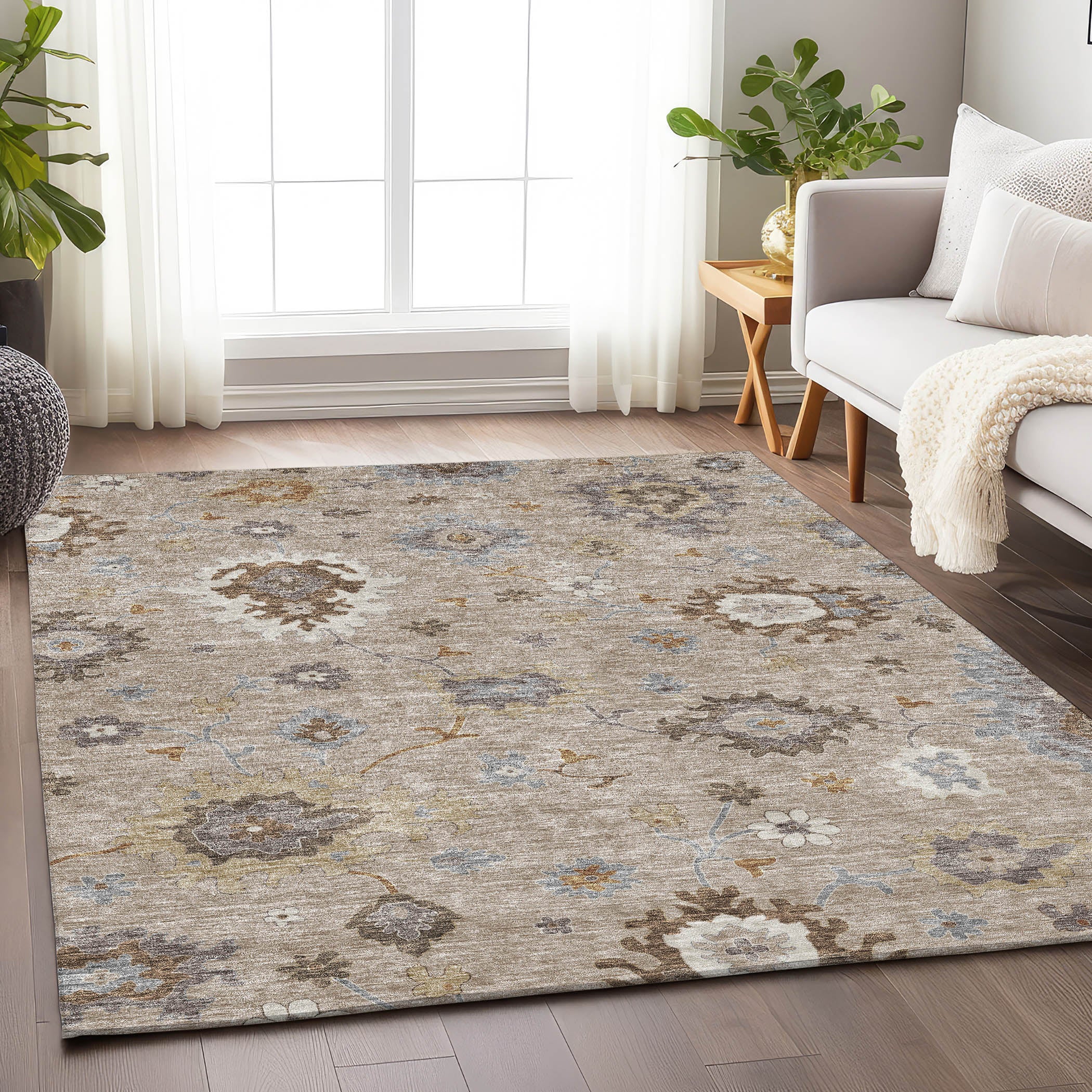 Tallinn Machine Washable Traditional Taupe Brown Rug 2'6" x 3'10" #shape_Rectangle