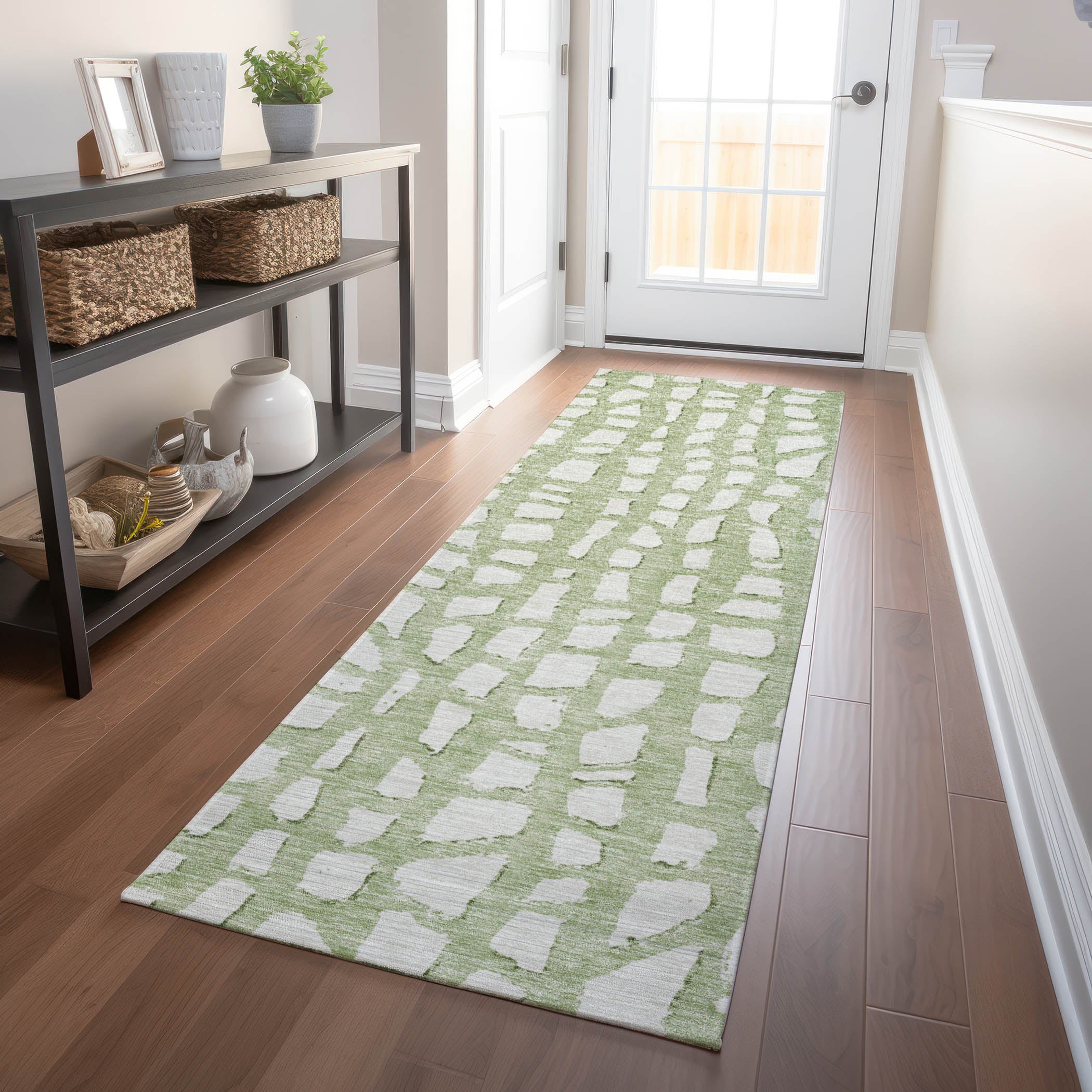 Zanzibar Machine Washable Transitional Aloe Green Rug 2'3" x 7'6" #shape_Runner