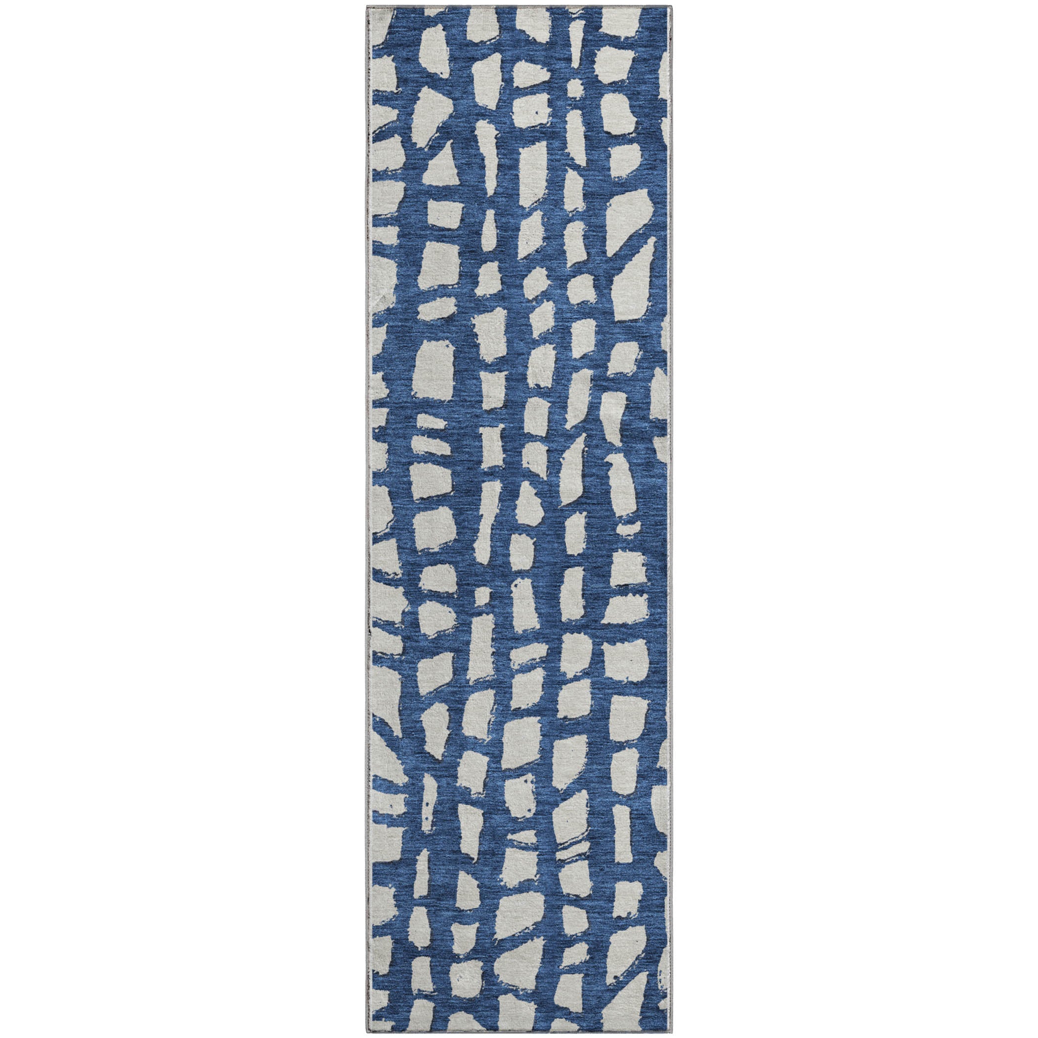 Zanzibar Machine Washable Transitional Navy Blue Rug 2'3" x 7'6" #shape_Runner