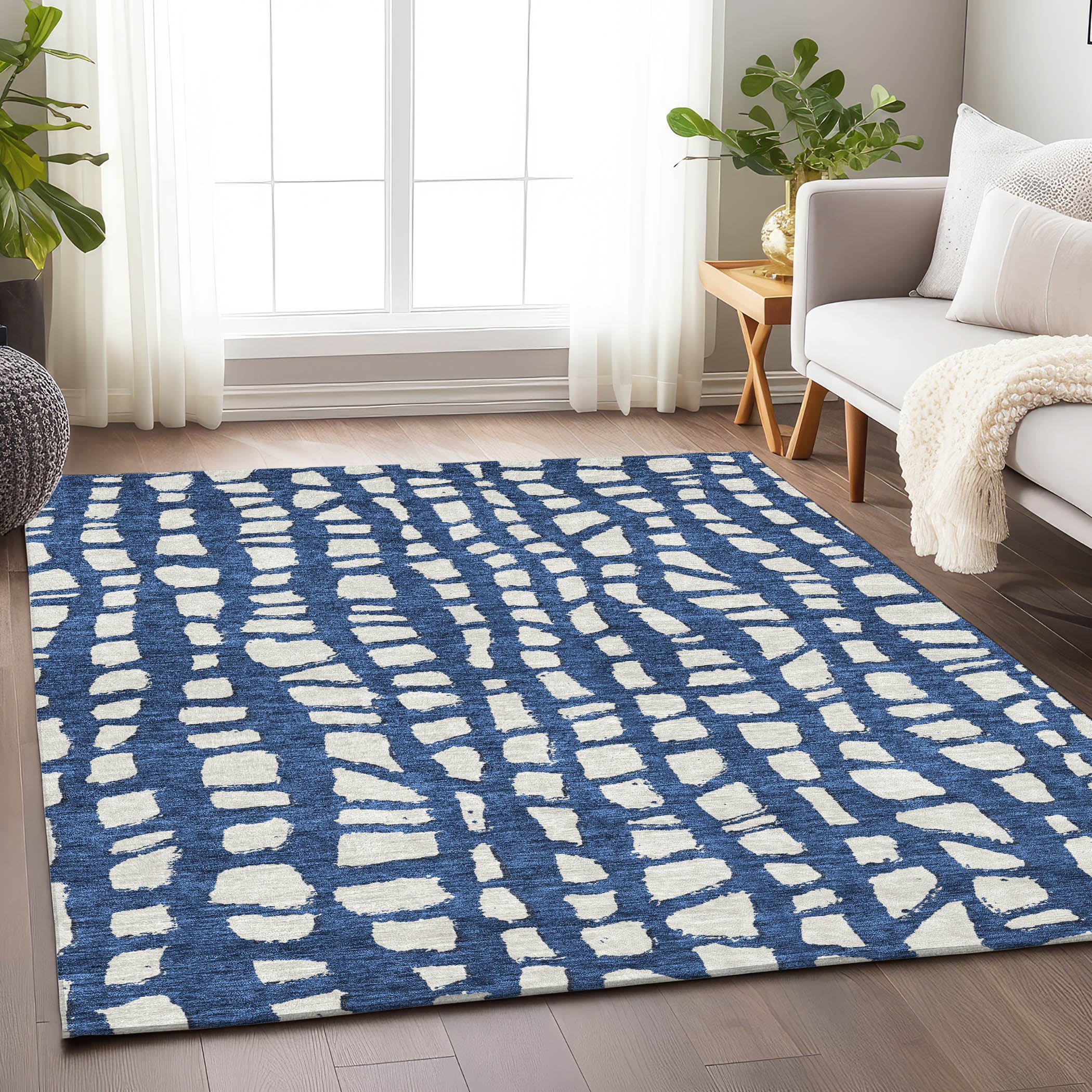 Zanzibar Machine Washable Transitional Navy Blue Rug 2'6" x 3'10" #shape_Rectangle