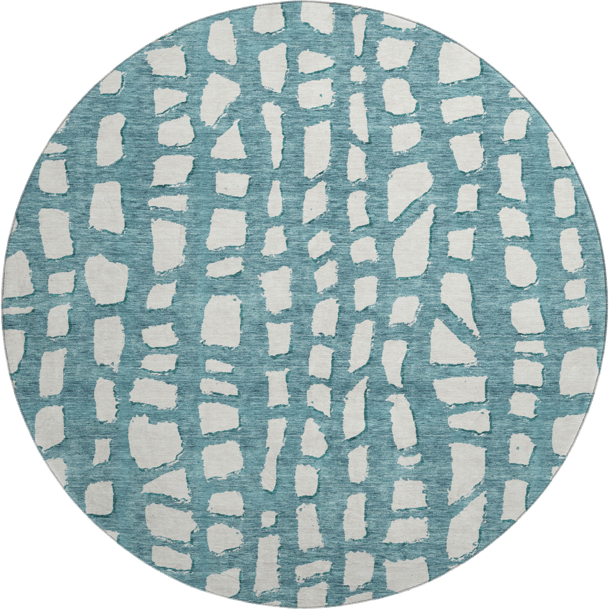 Zanzibar Machine Washable Transitional Teal Rug 8' x 8' #shape_Round