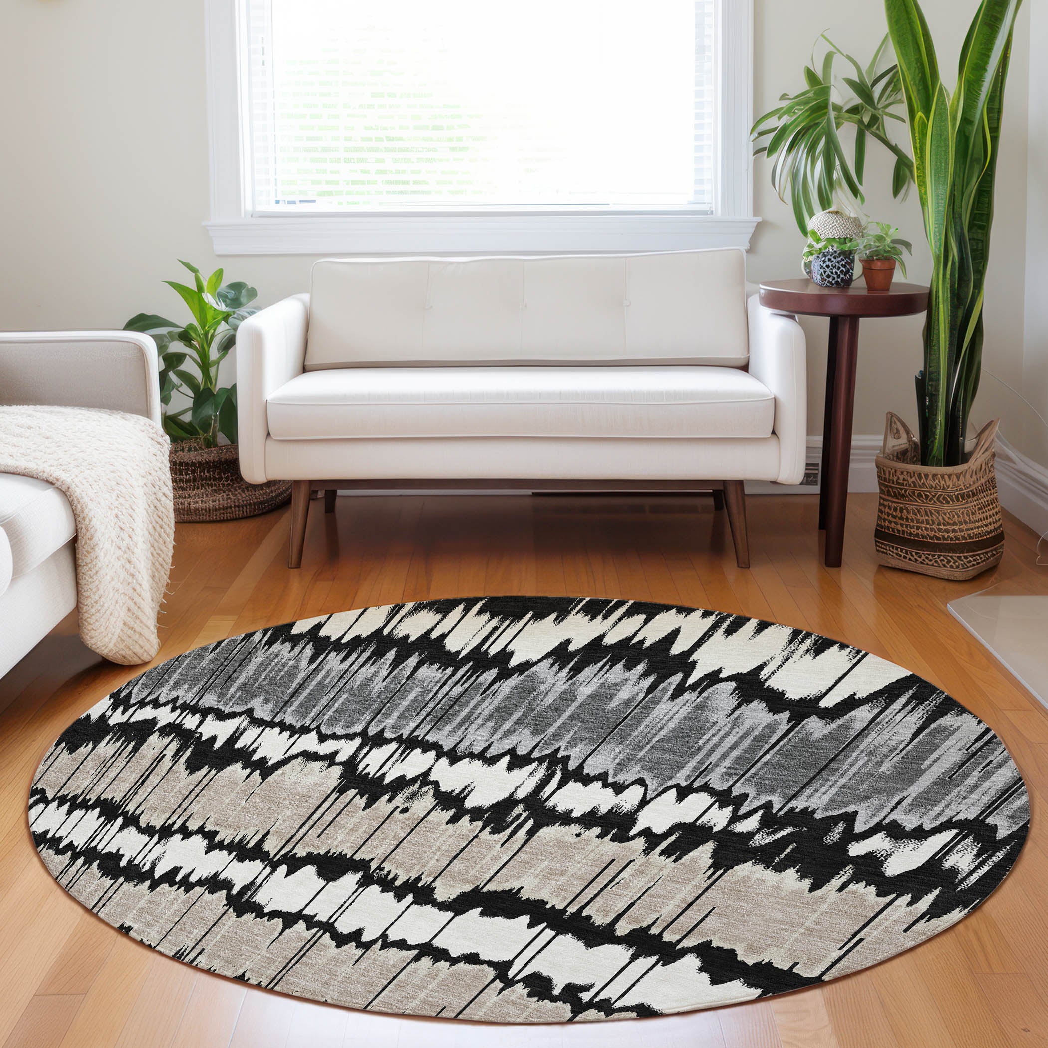 Kathmandu Machine Washable Transitional Black Rug 8' x 8' #shape_Round