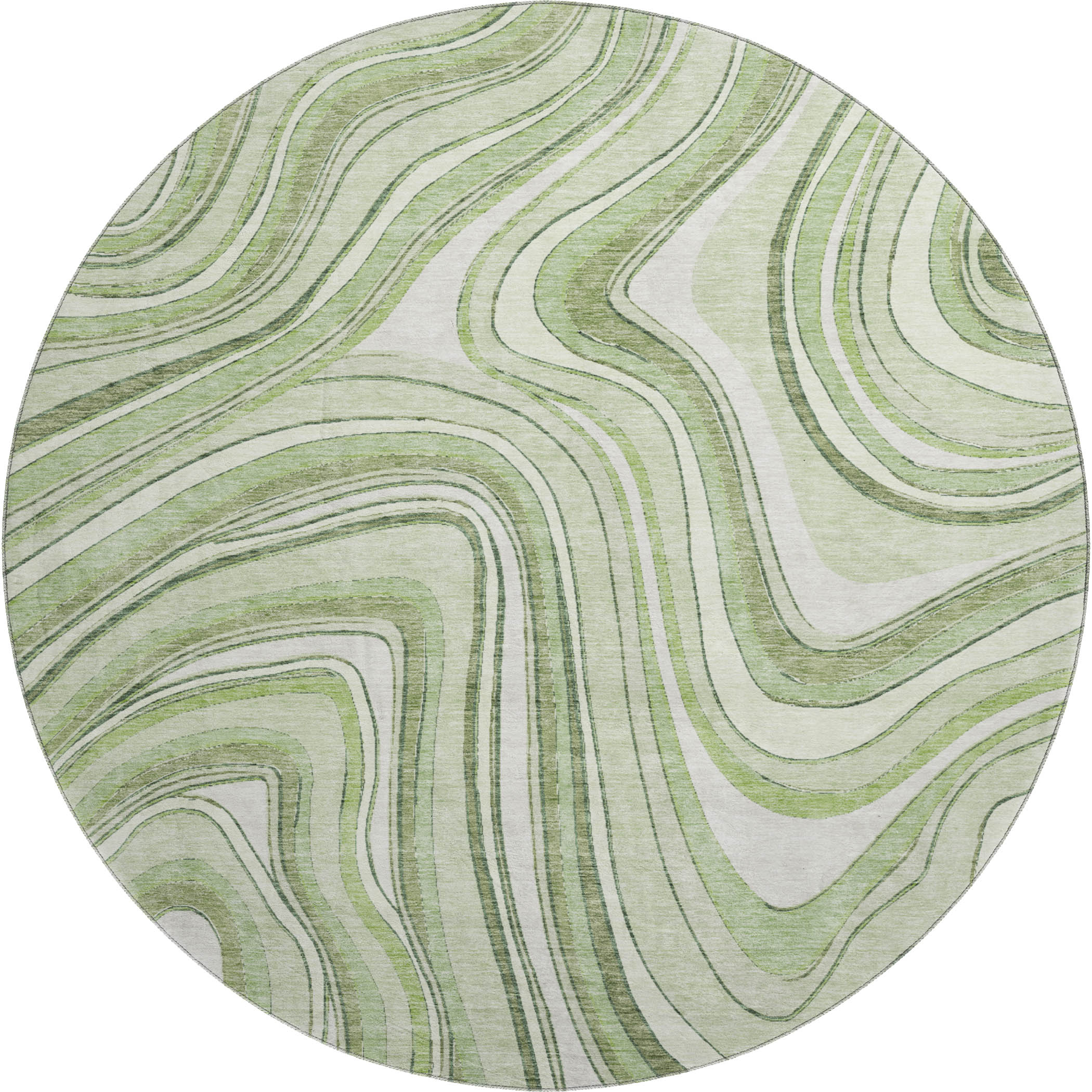 Zanzibar Machine Washable Transitional Aloe Green Rug 8' x 8' #shape_Round