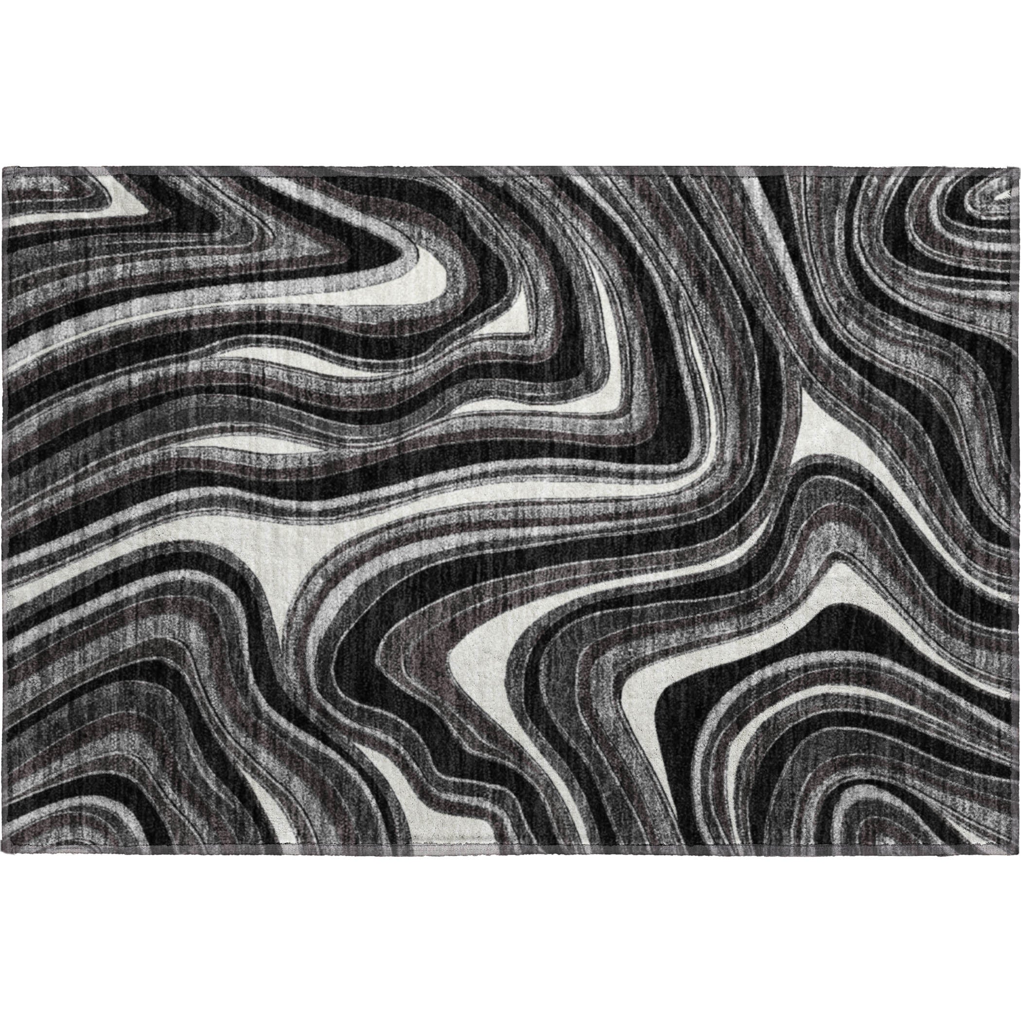 Zanzibar Machine Washable Transitional Black Rug 1'8" x 2'6" #shape_Rectangle