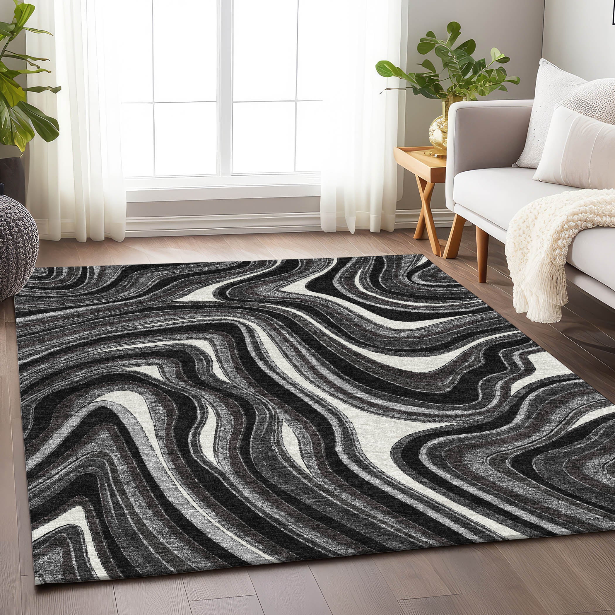 Zanzibar Machine Washable Transitional Black Rug 2'6" x 3'10" #shape_Rectangle