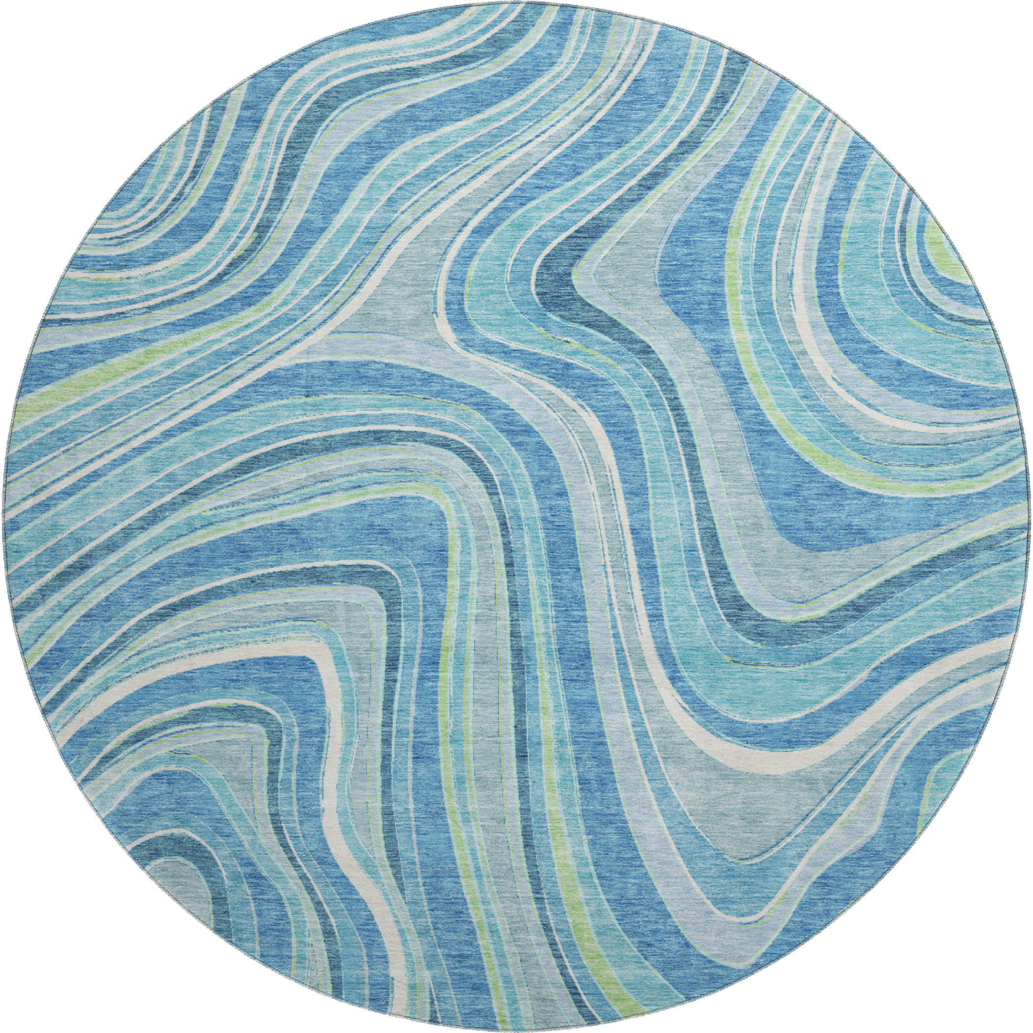 Zanzibar Machine Washable Transitional Blue Rug 8' x 8' #shape_Round