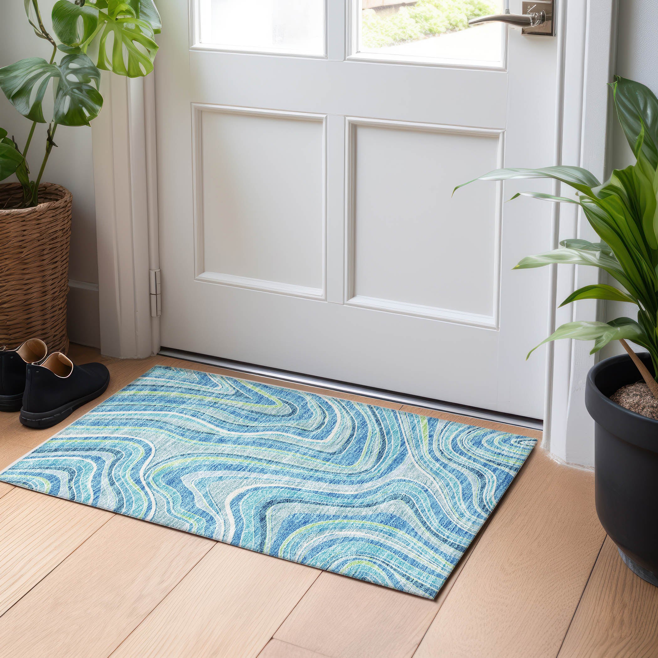 Zanzibar Machine Washable Transitional Blue Rug 1'8" x 2'6" #shape_Rectangle