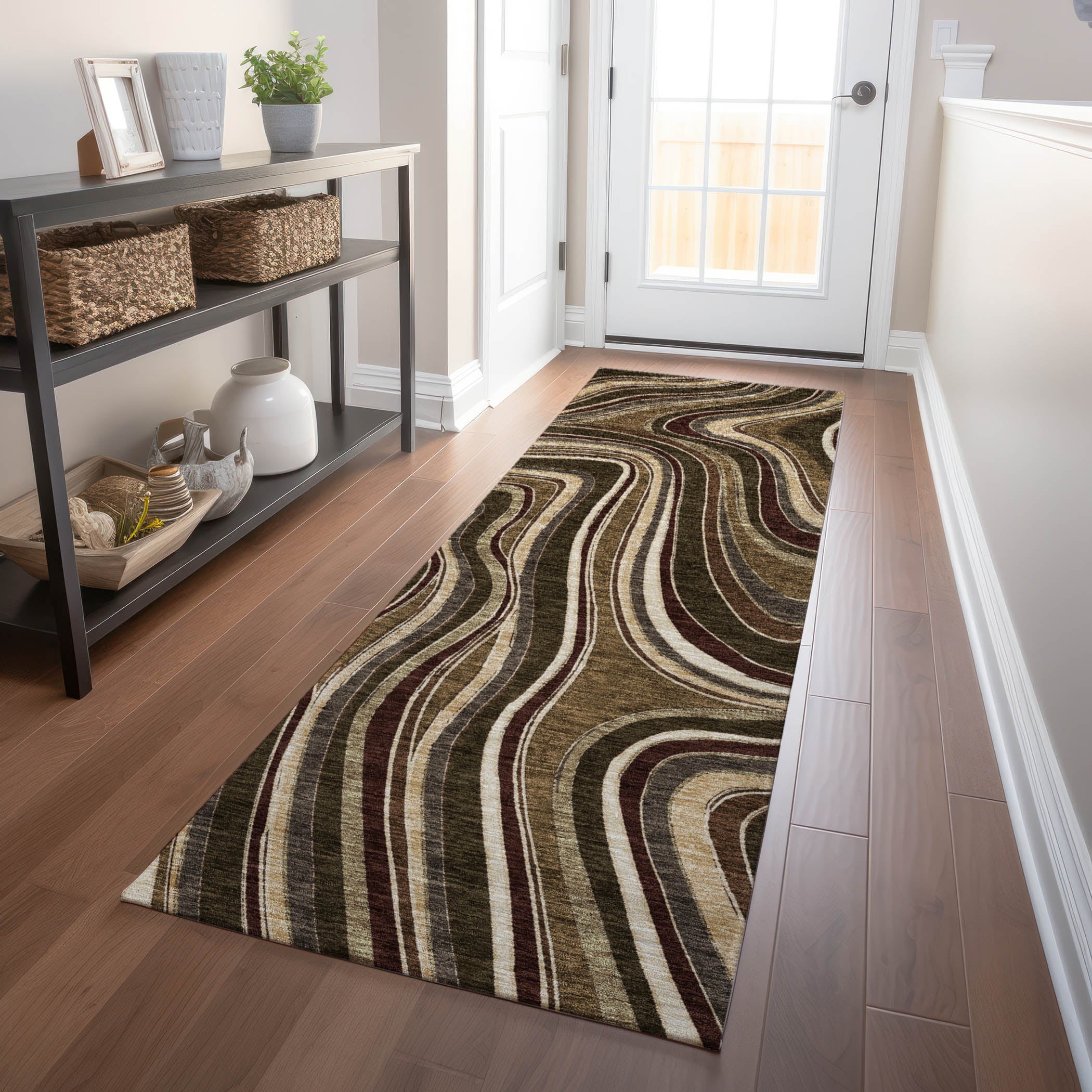 Zanzibar Machine Washable Transitional Fudge Brown Rug 2'3" x 7'6" #shape_Runner