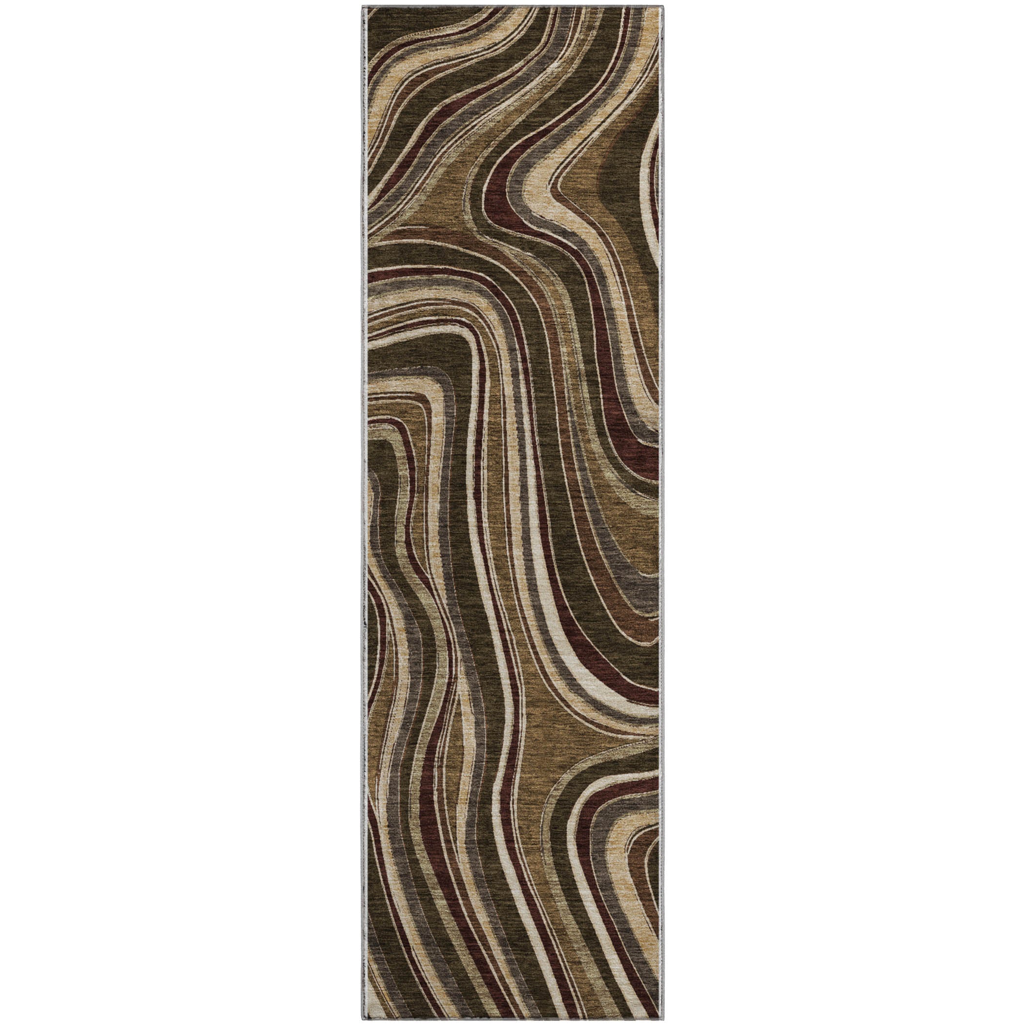Zanzibar Machine Washable Transitional Fudge Brown Rug 2'3" x 7'6" #shape_Runner