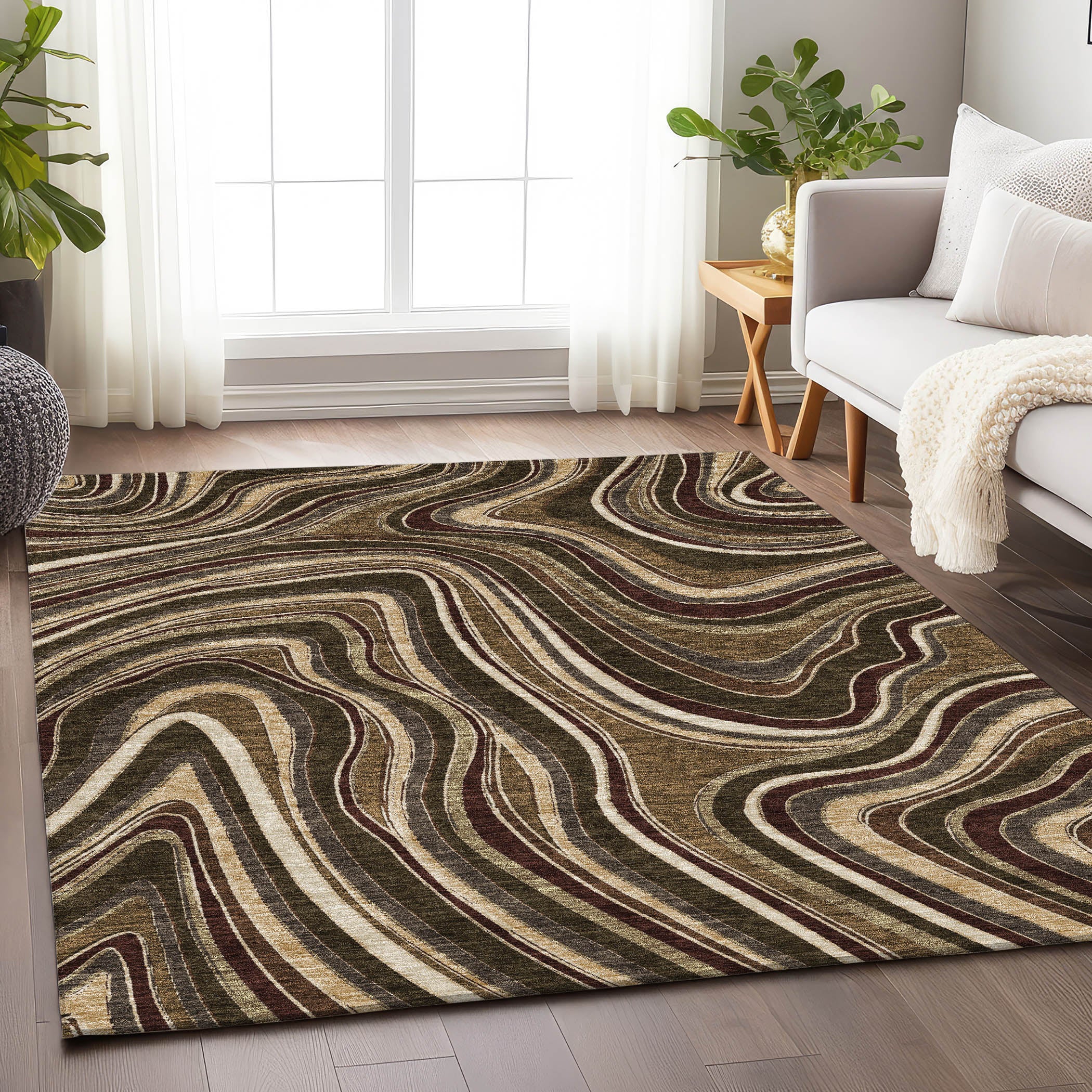 Zanzibar Machine Washable Transitional Fudge Brown Rug 2'6" x 3'10" #shape_Rectangle