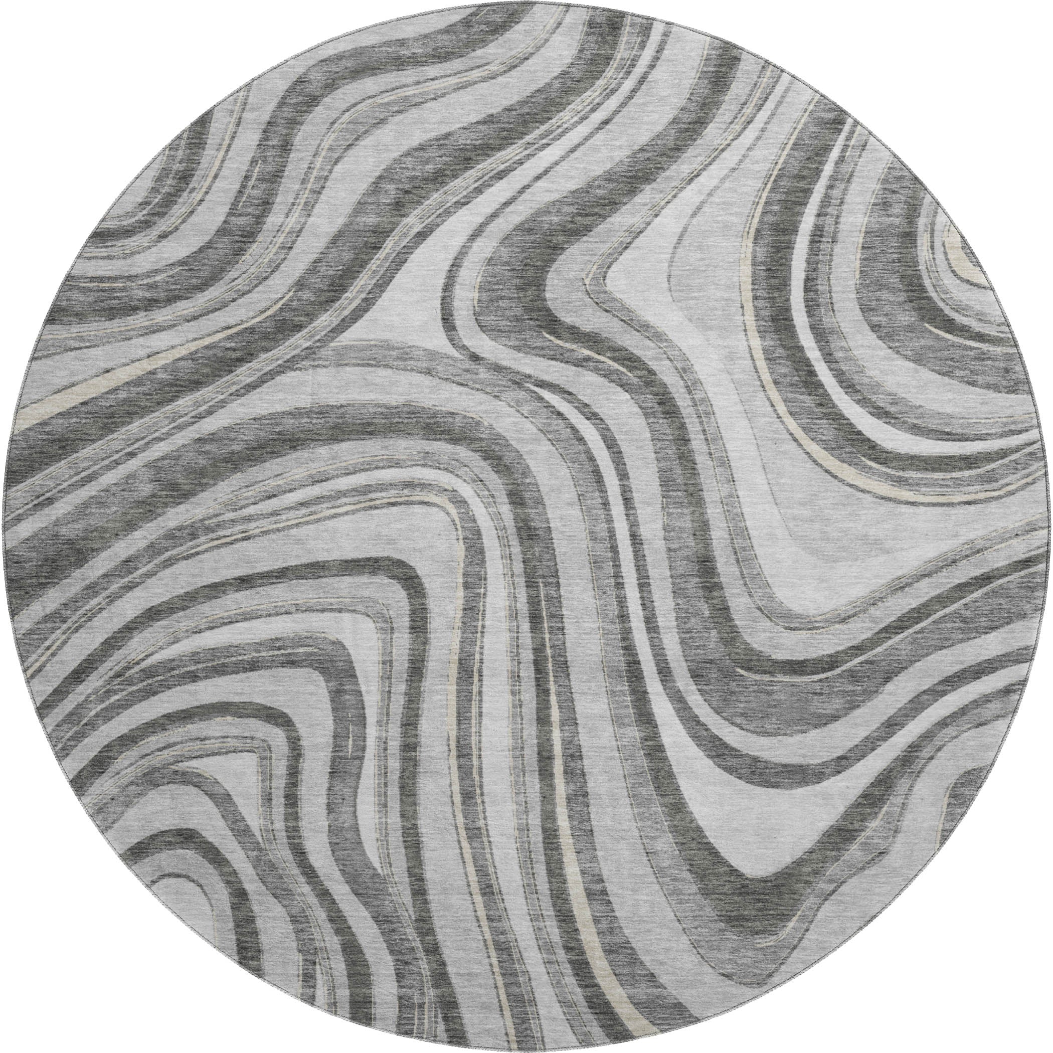 Zanzibar Machine Washable Transitional Gray Rug 8' x 8' #shape_Round