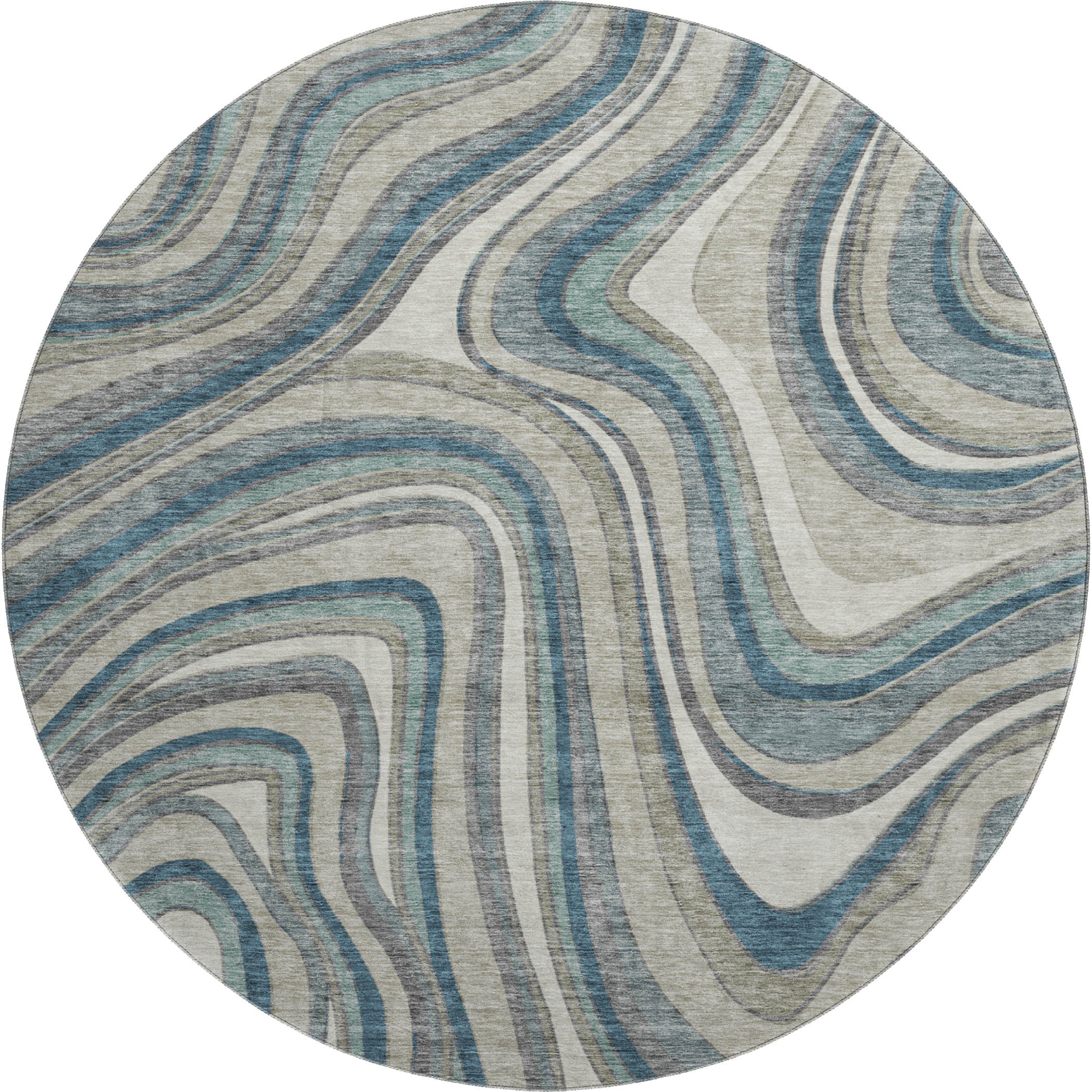 Zanzibar Machine Washable Transitional Teal Rug 8' x 8' #shape_Round