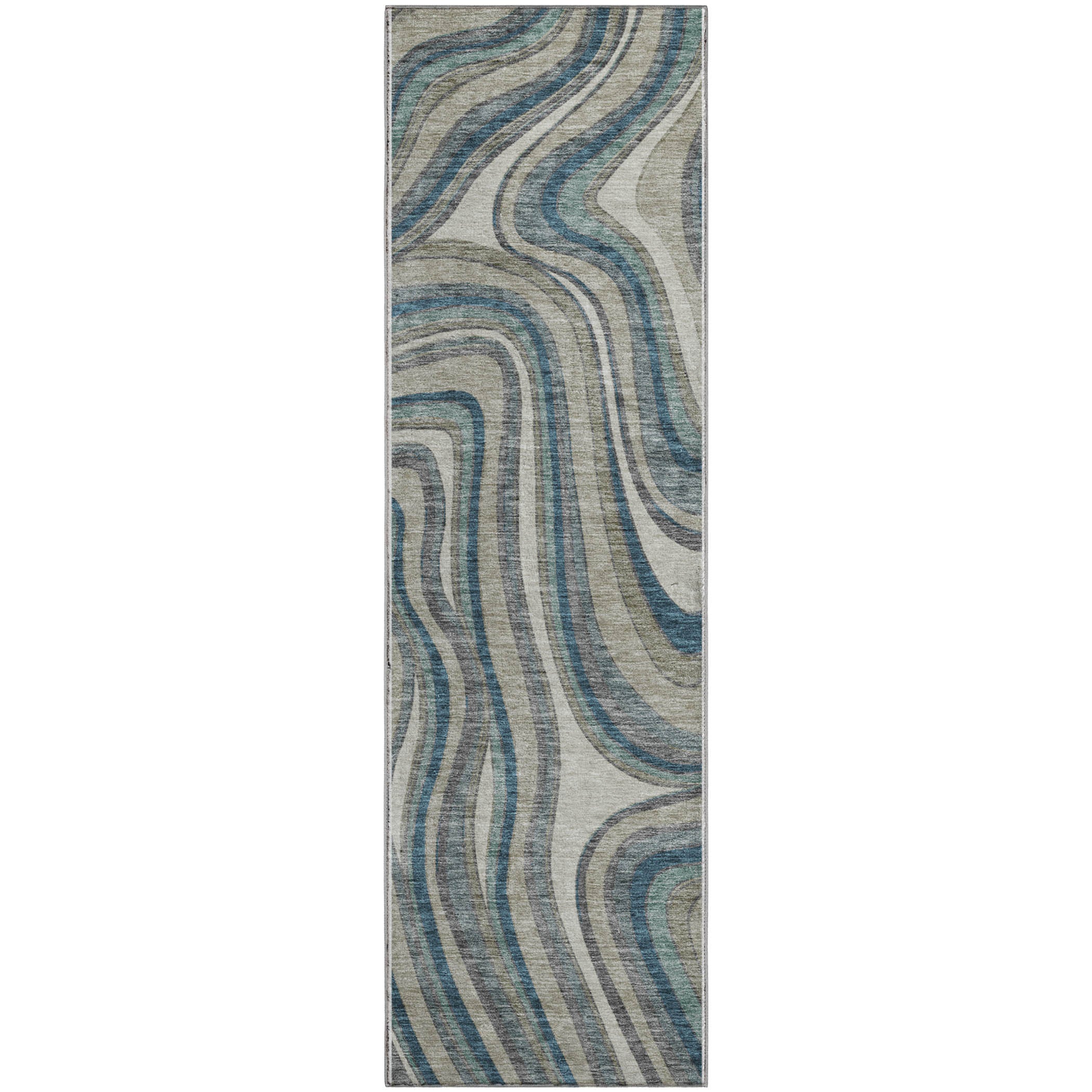 Zanzibar Machine Washable Transitional Teal Rug 2'3" x 7'6" #shape_Runner
