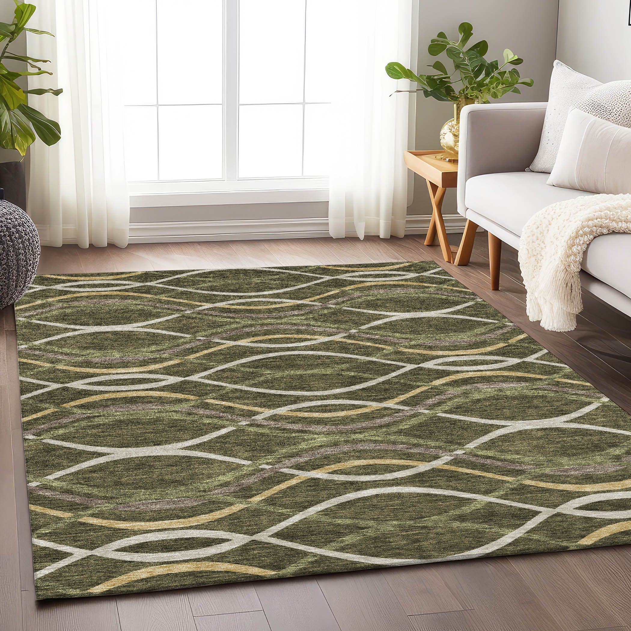 Dublin Machine Washable Transitional Olive Green Rug 2'6" x 3'10" #shape_Rectangle