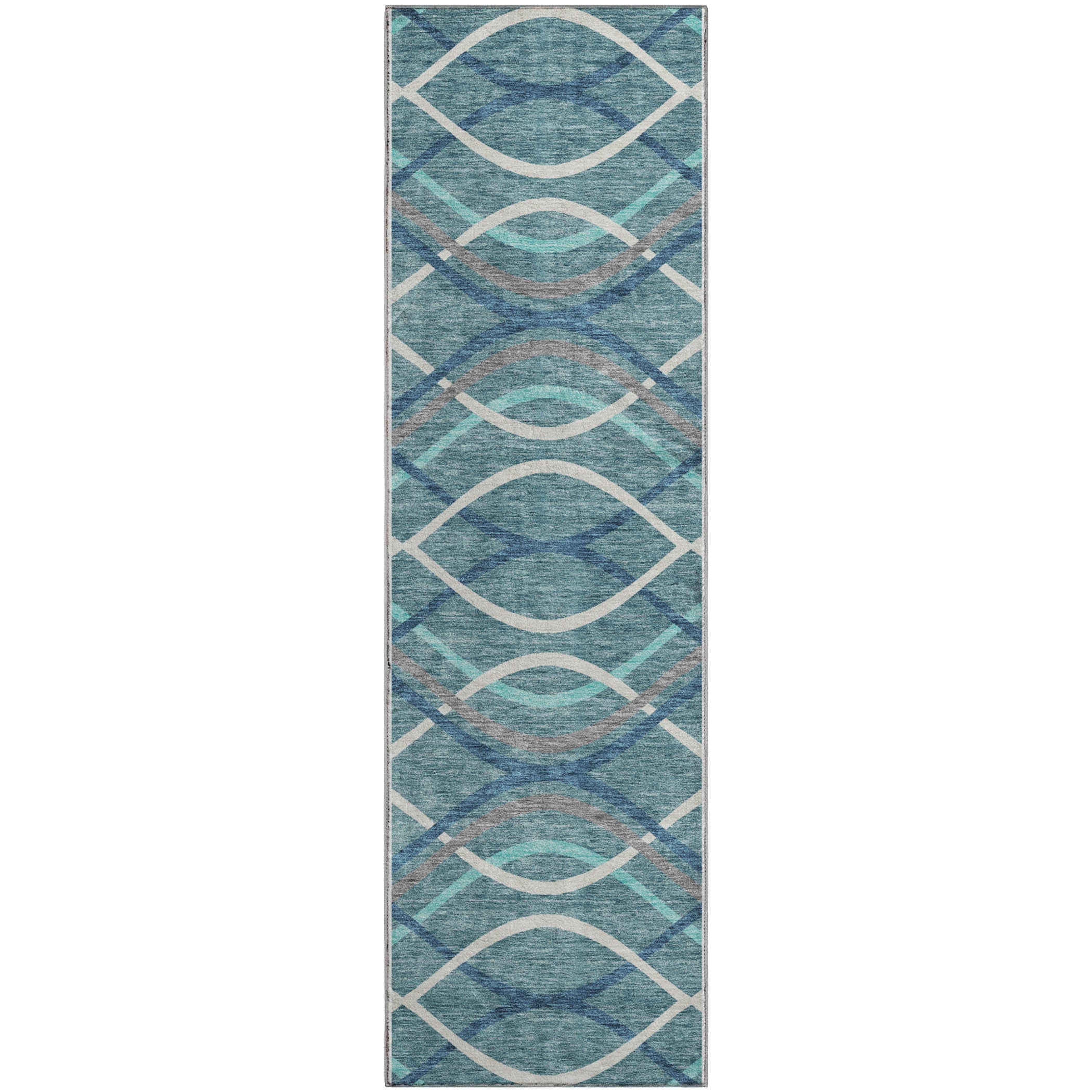 Dublin Machine Washable Transitional Teal Rug 2'3" x 7'6" #shape_Runner