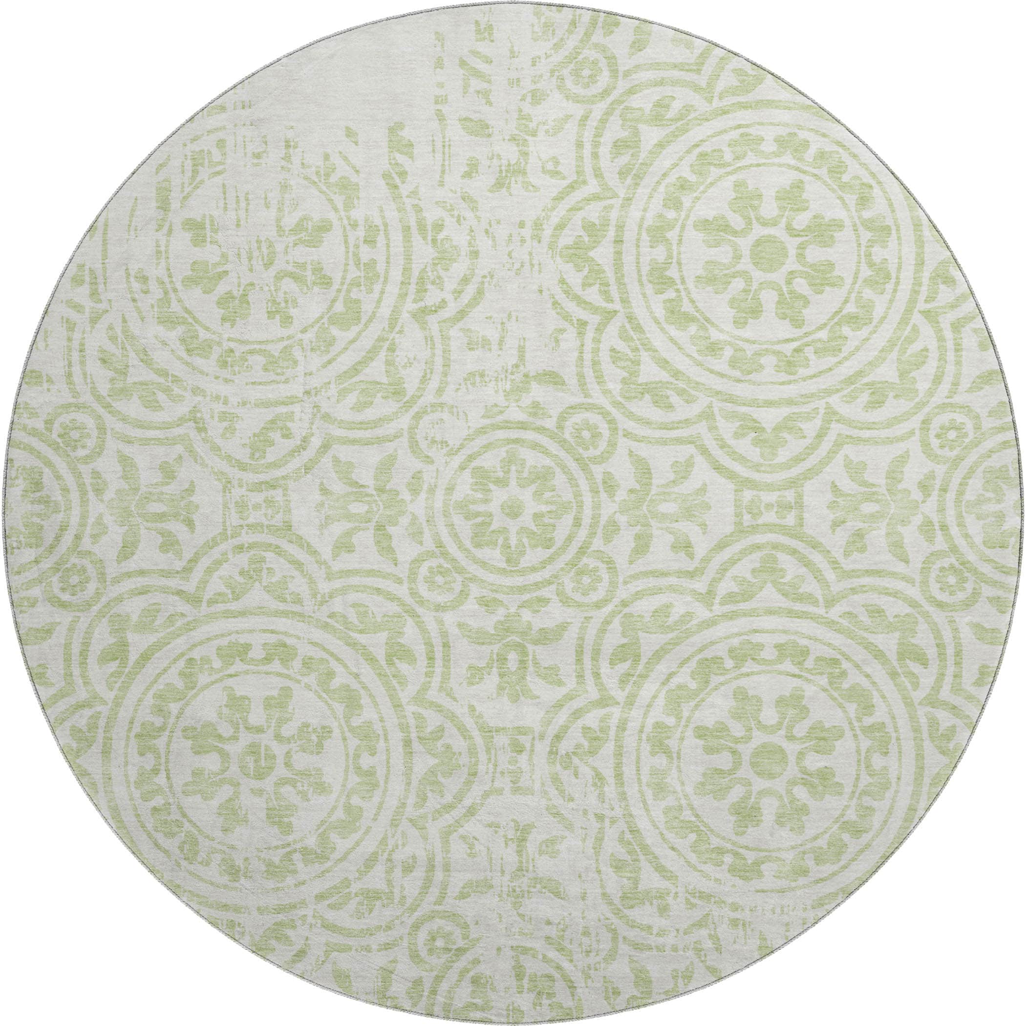 Kathmandu Machine Washable Transitional Aloe Green Rug 8' x 8' #shape_Round