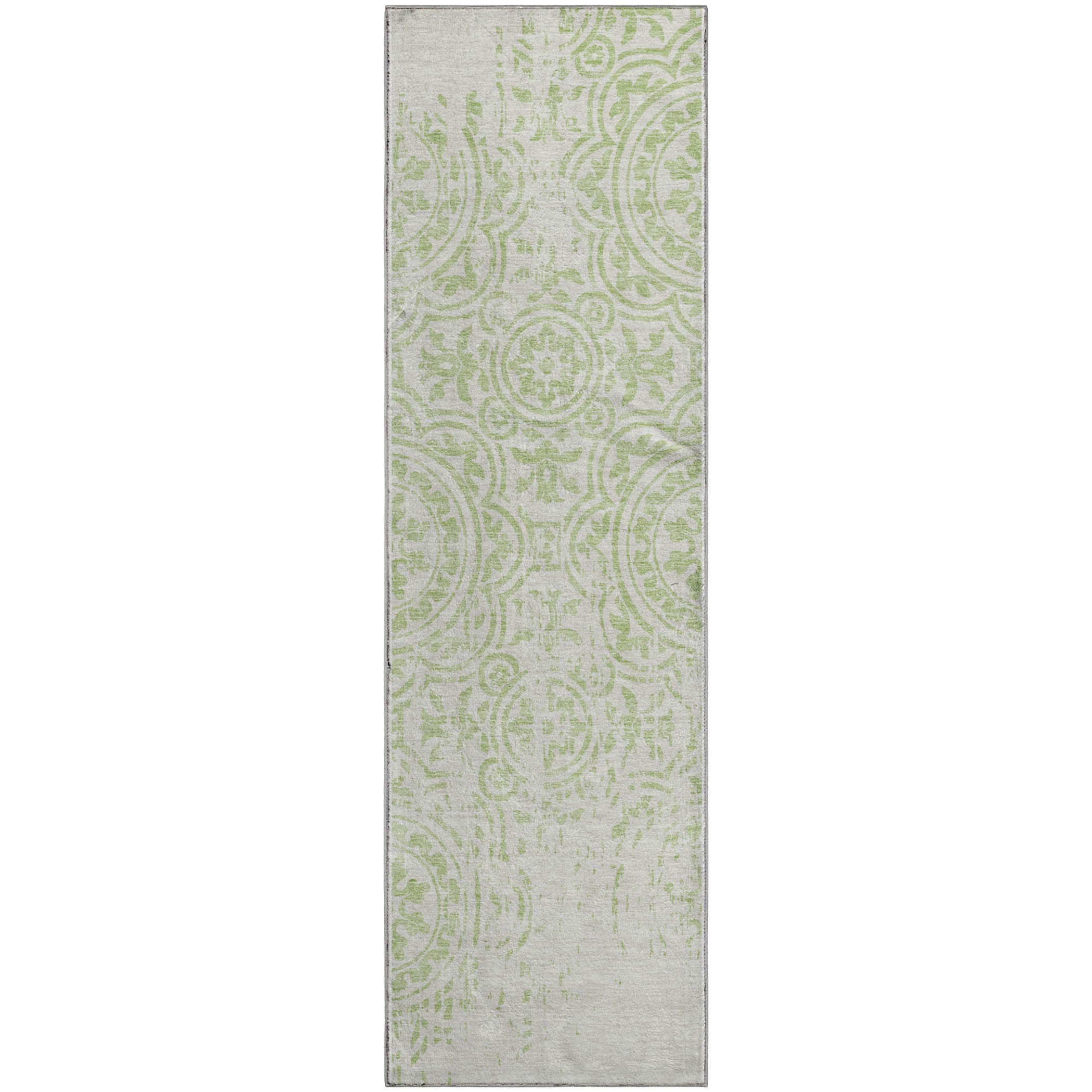 Kathmandu Machine Washable Transitional Aloe Green Rug 2'3" x 7'6" #shape_Runner