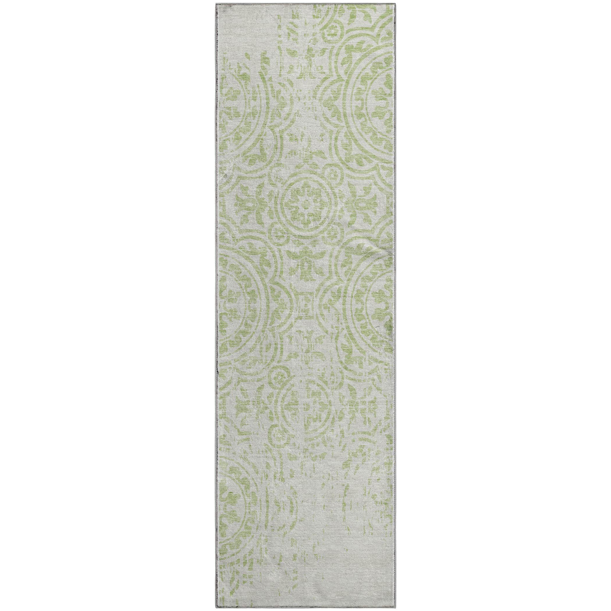 Kathmandu Machine Washable Transitional Aloe Green Rug 2'3" x 7'6" #shape_Runner