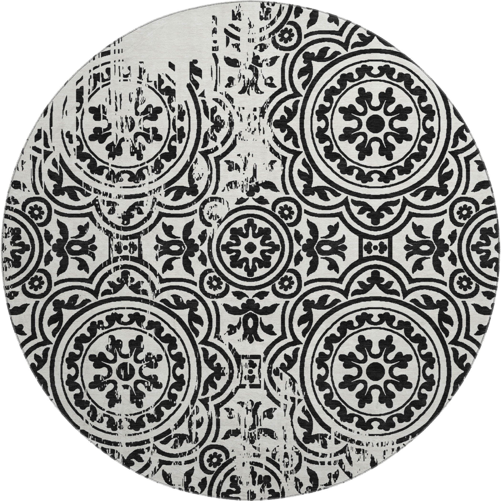 Kathmandu Machine Washable Transitional Black Rug 8' x 8' #shape_Round
