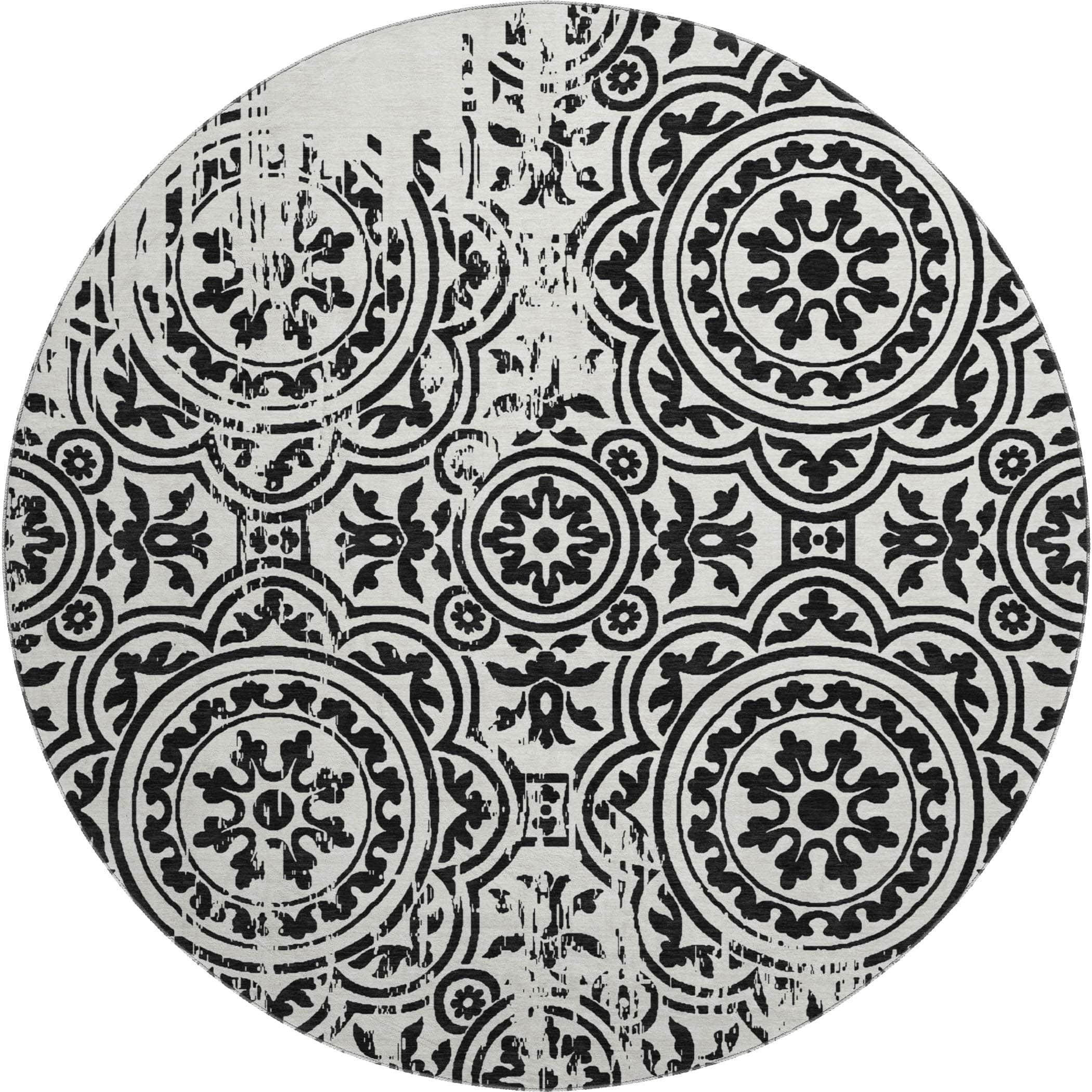 Kathmandu Machine Washable Transitional Black Rug 8' x 8' #shape_Round