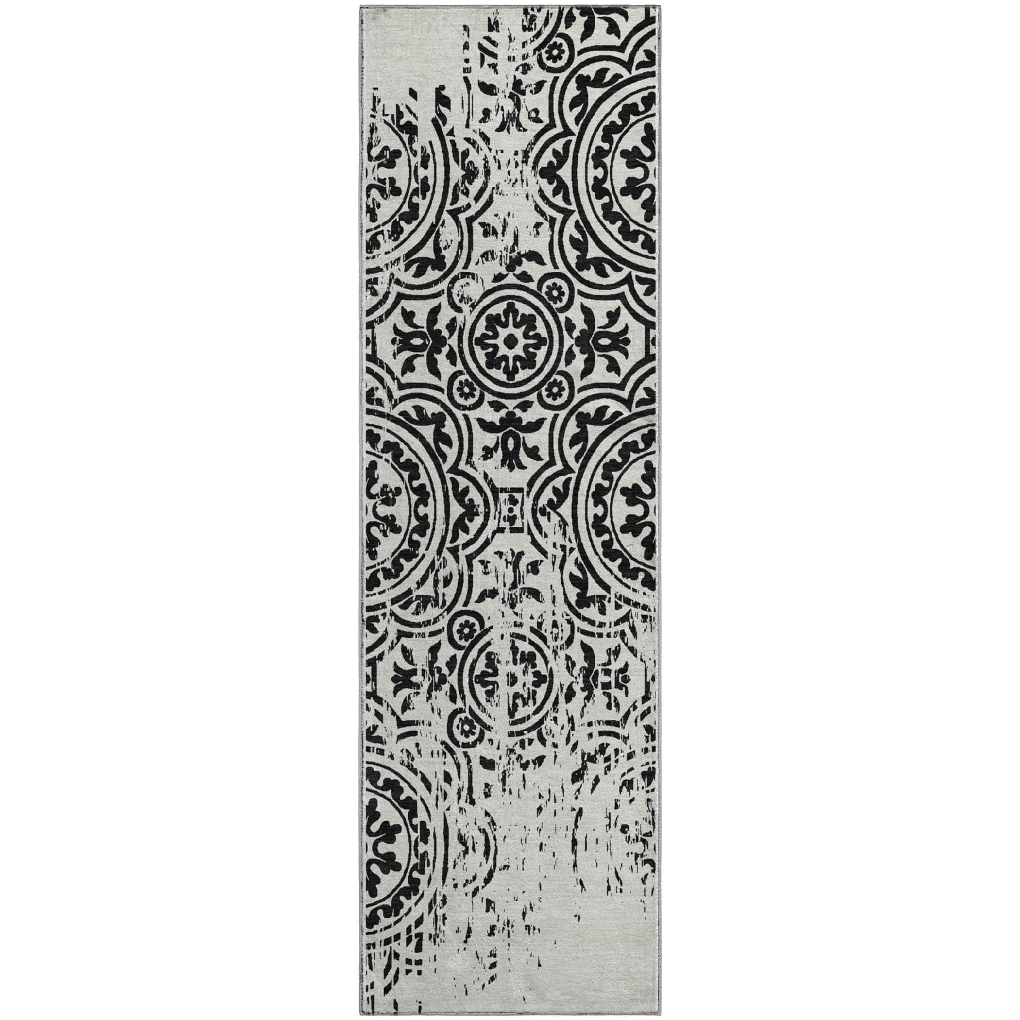 Kathmandu Machine Washable Transitional Black Rug 2'3" x 7'6" #shape_Runner