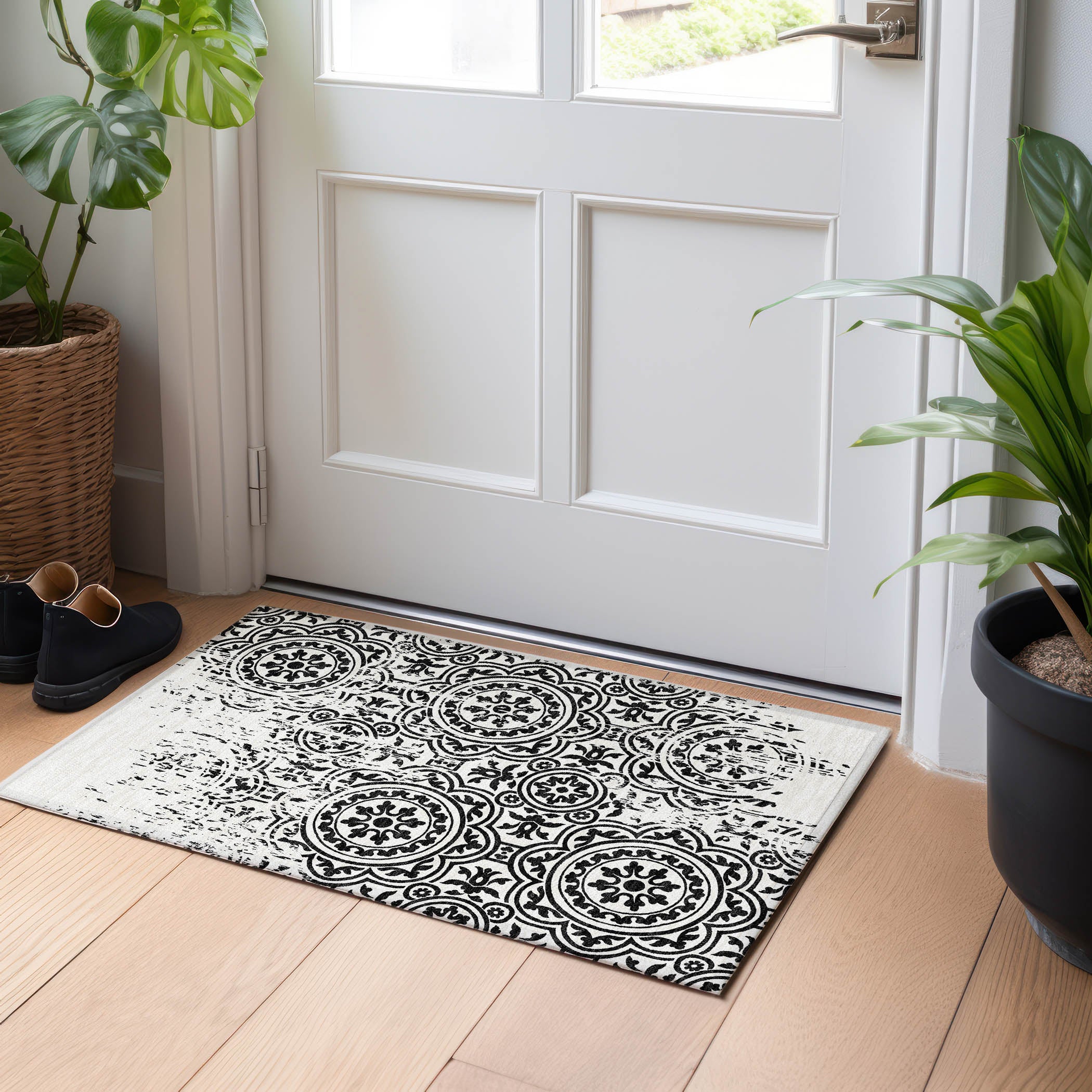 Kathmandu Machine Washable Transitional Black Rug 1'8" x 2'6" #shape_Rectangle