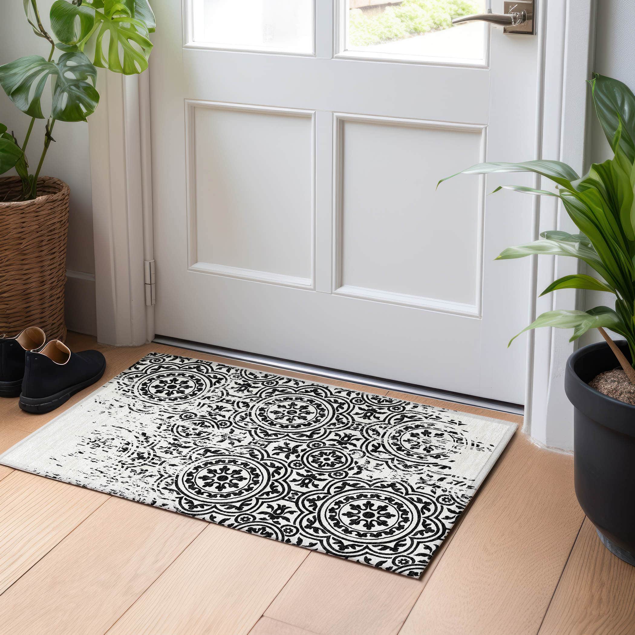 Kathmandu Machine Washable Transitional Black Rug 1'8" x 2'6" #shape_Rectangle