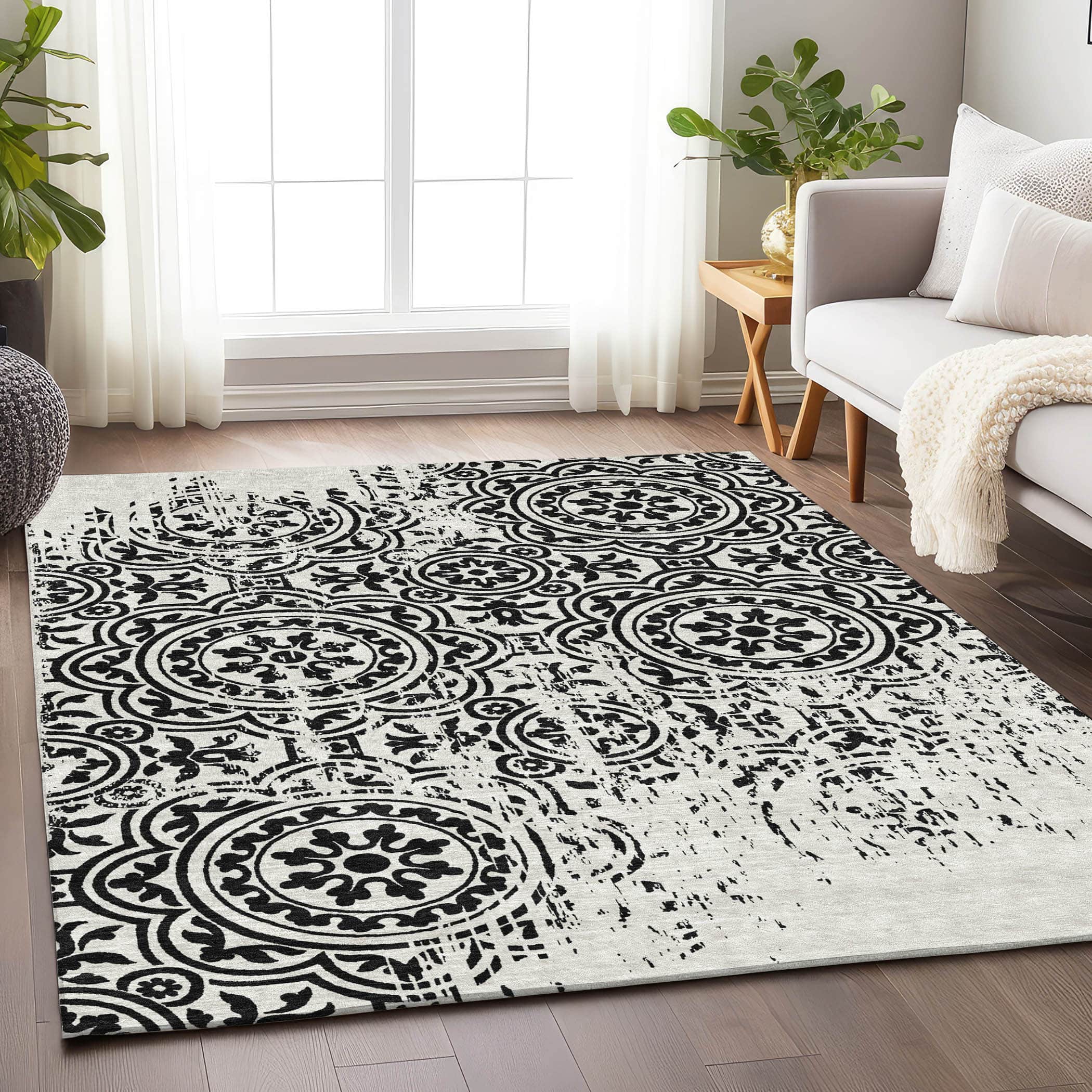Kathmandu Machine Washable Transitional Black Rug 2'6" x 3'10" #shape_Rectangle