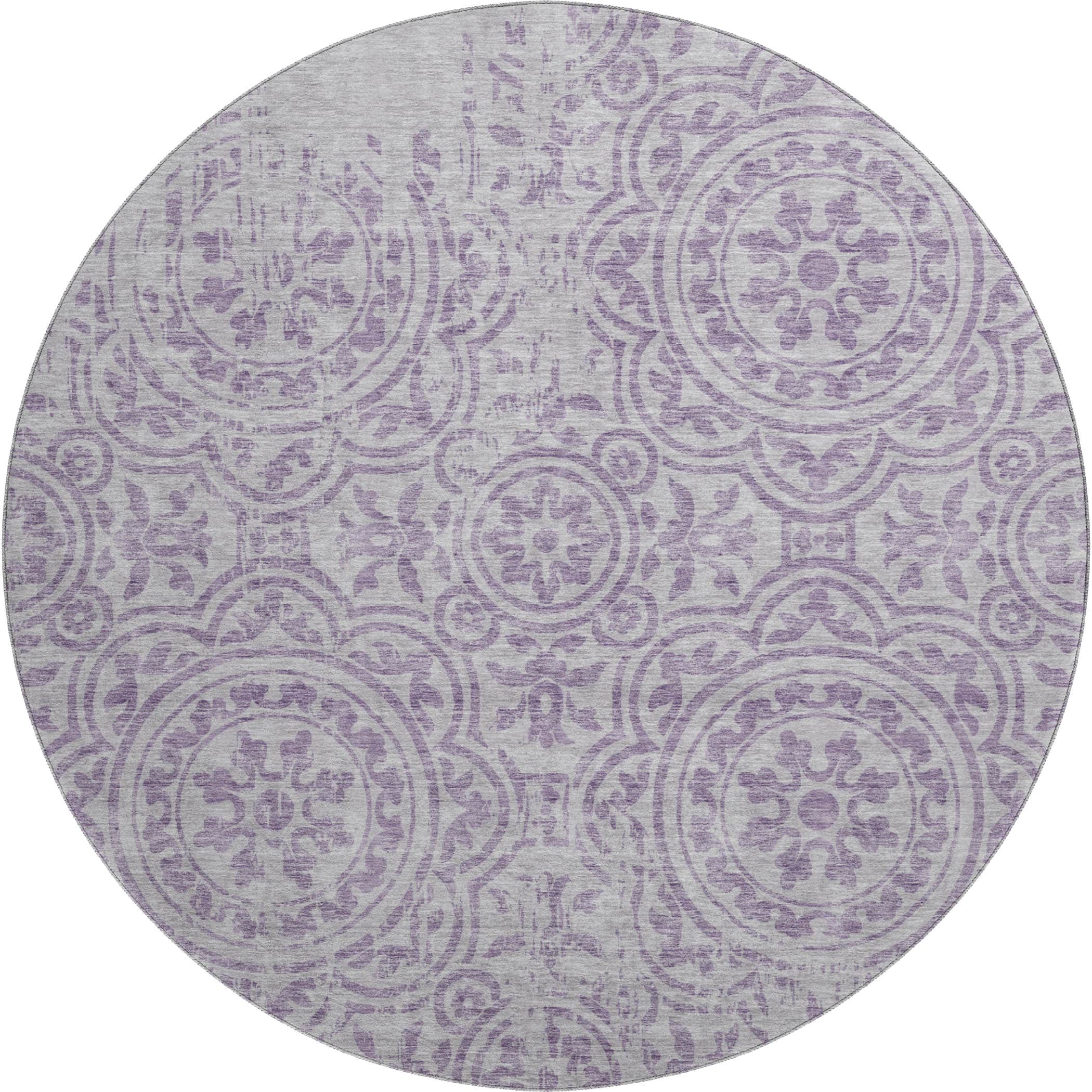 Kathmandu Machine Washable Transitional Lavender Purple Rug 8' x 8' #shape_Round
