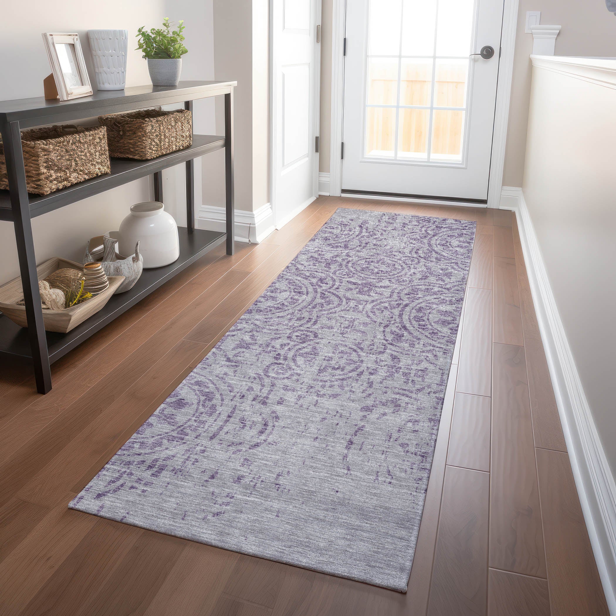 Kathmandu Machine Washable Transitional Lavender Purple Rug 2'3" x 7'6" #shape_Runner